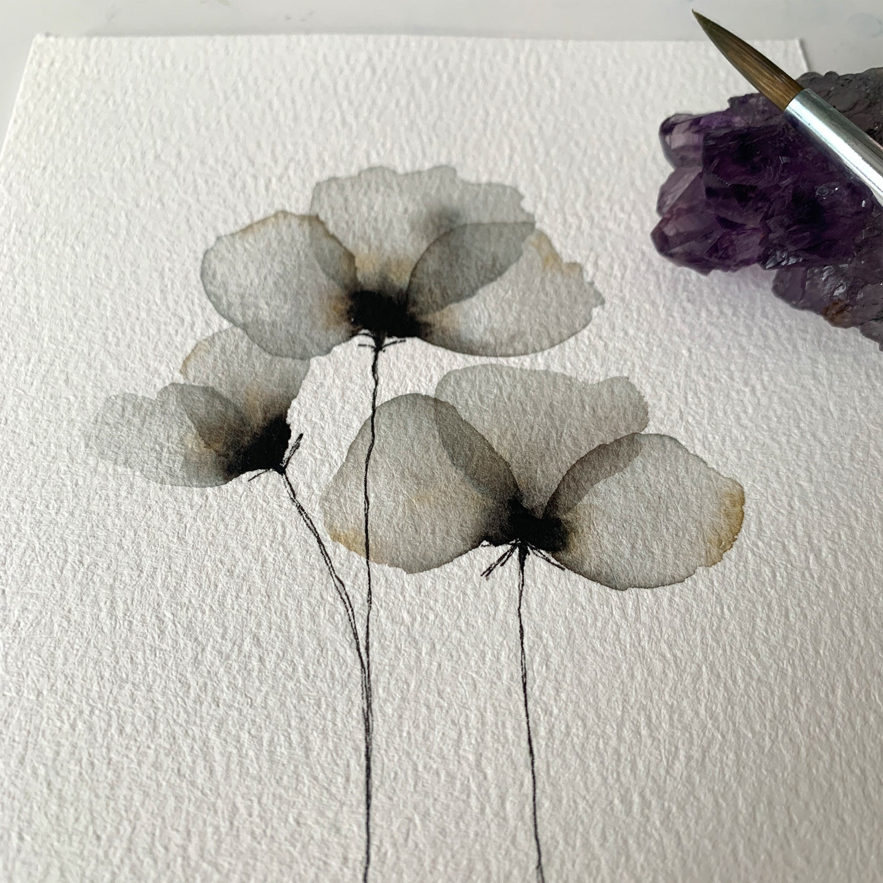 Original Hand-painted Watercolour Artwork - Neutral Florals