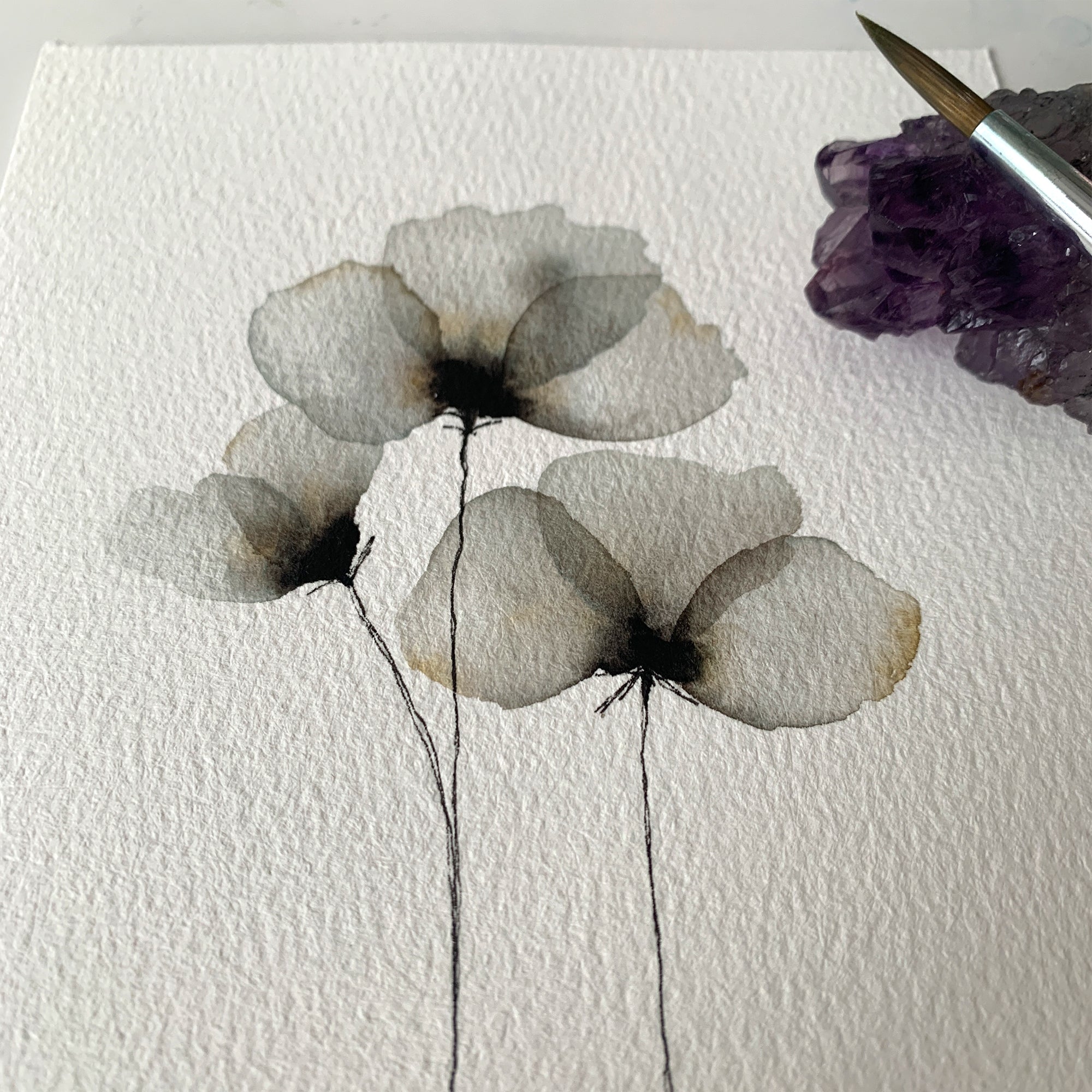 Original Hand-painted Watercolour Artwork - Neutral Florals