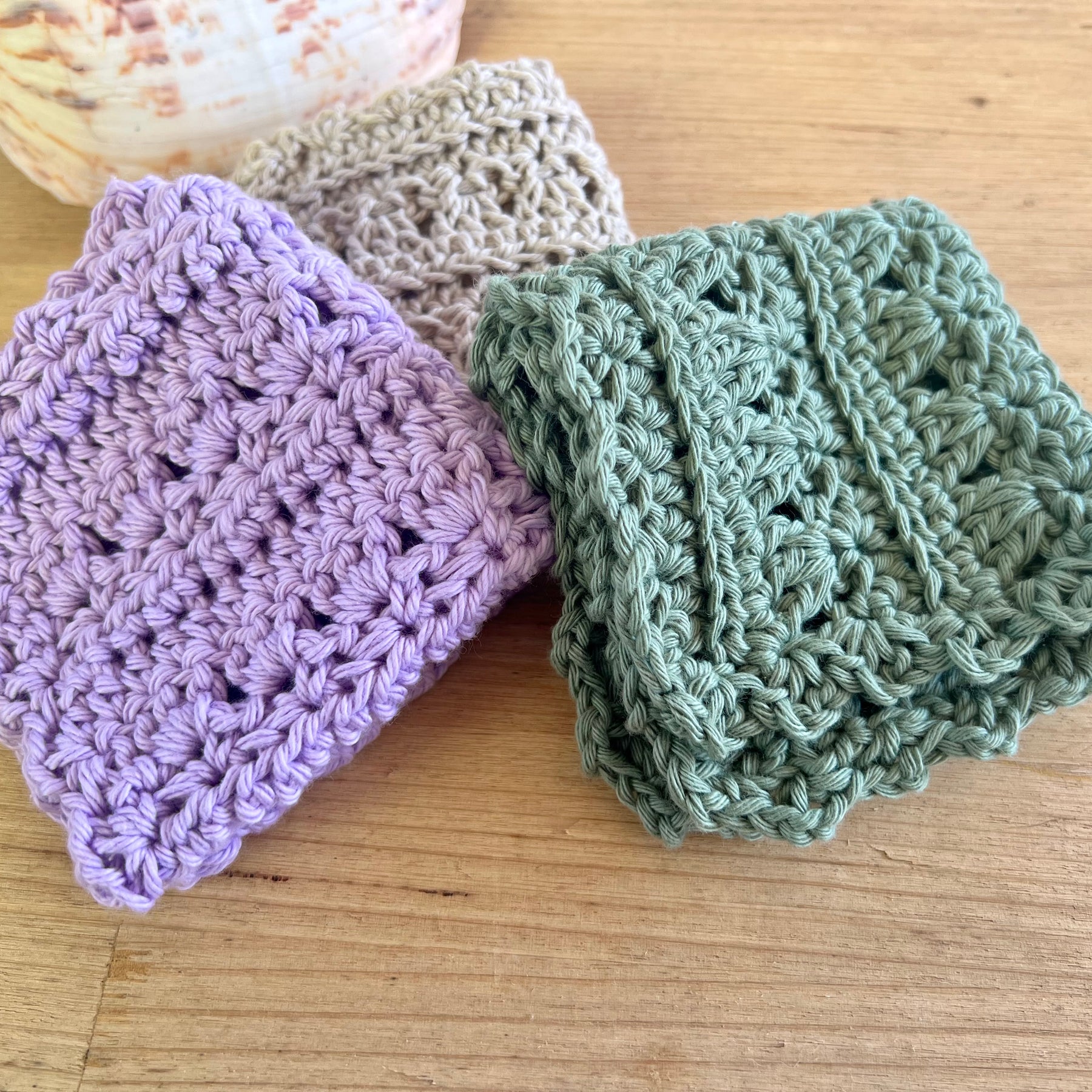 Crochet Washcloths Set of 3 Handmade Cotton Face Cloths  Eco Gift