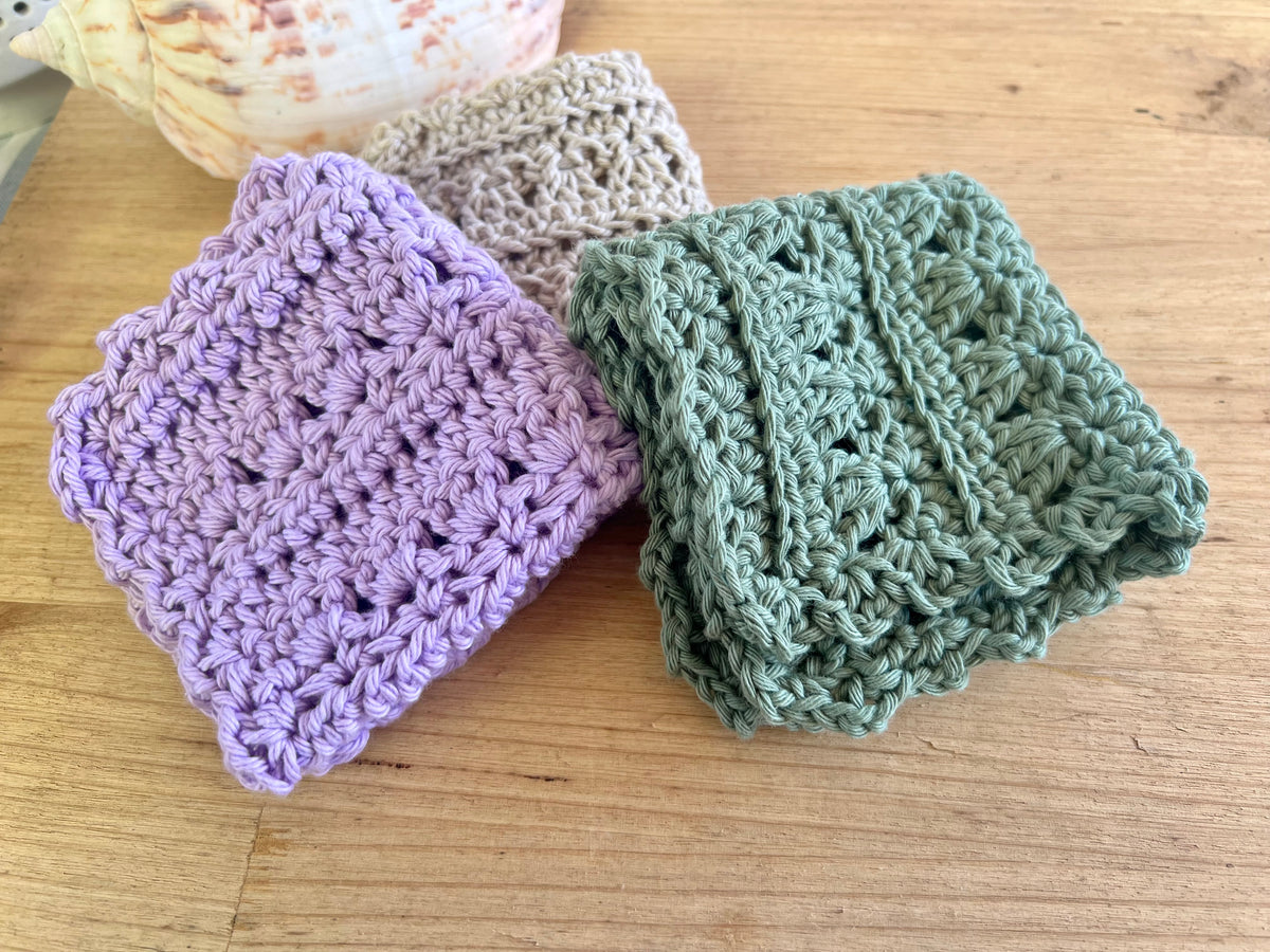 Crochet Washcloths Set of 3 Handmade Cotton Face Cloths  Eco Gift