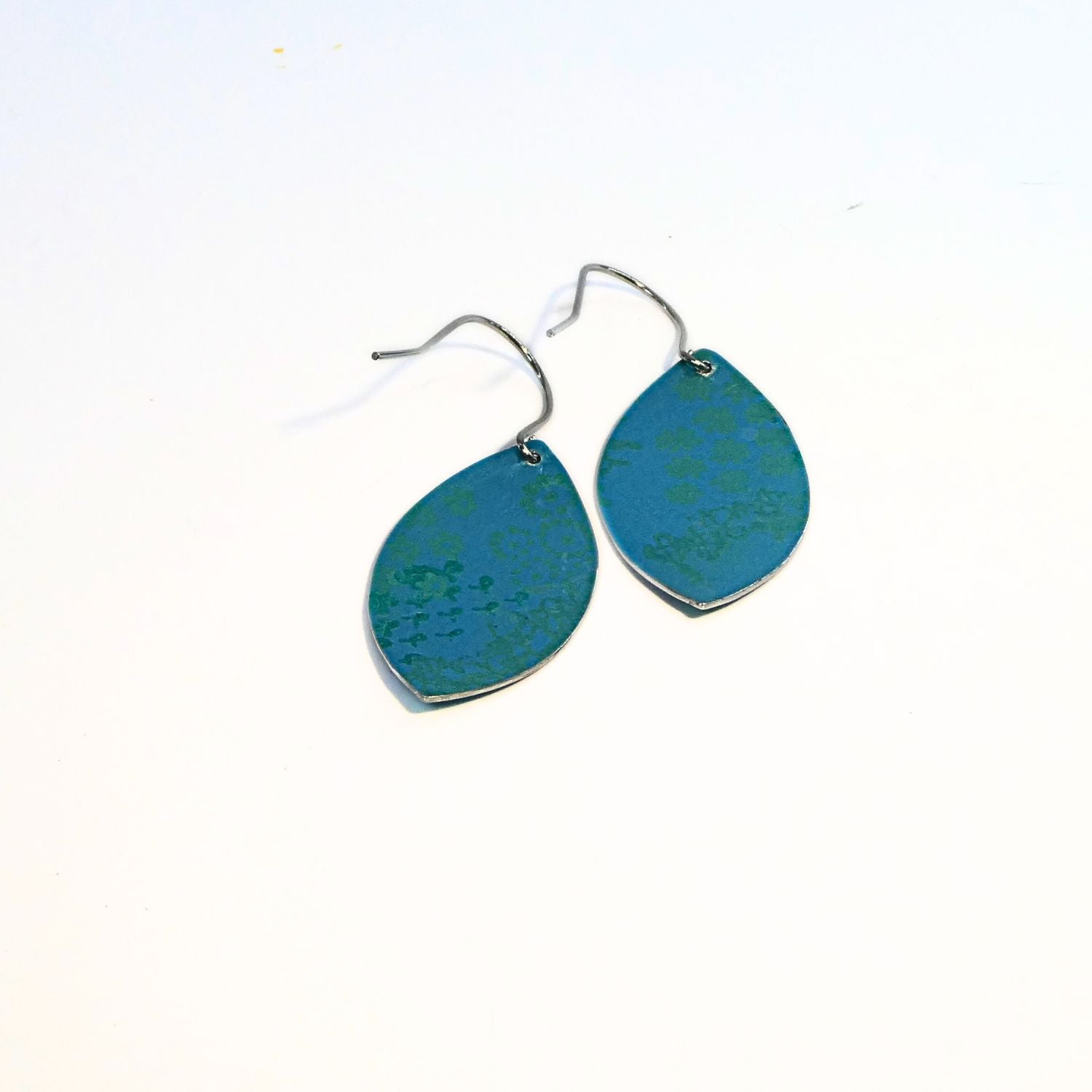 Anodised aluminium earrings hand printed Blue Cloud Collection
