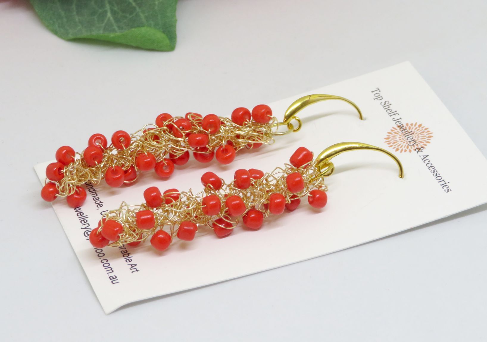 Orange Crochet Wire Beaded Earrings