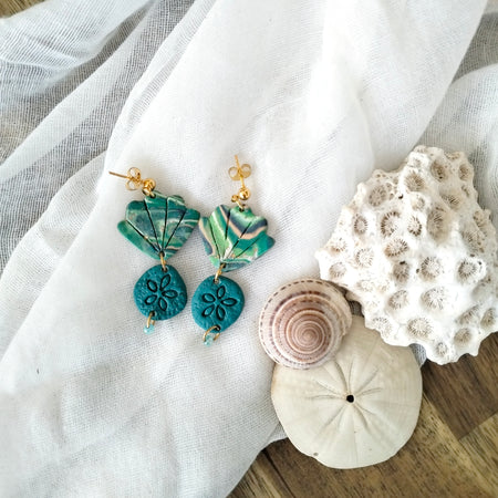 Earrings - Aqua Sand Dollars and Seashells  - Artful Dangles