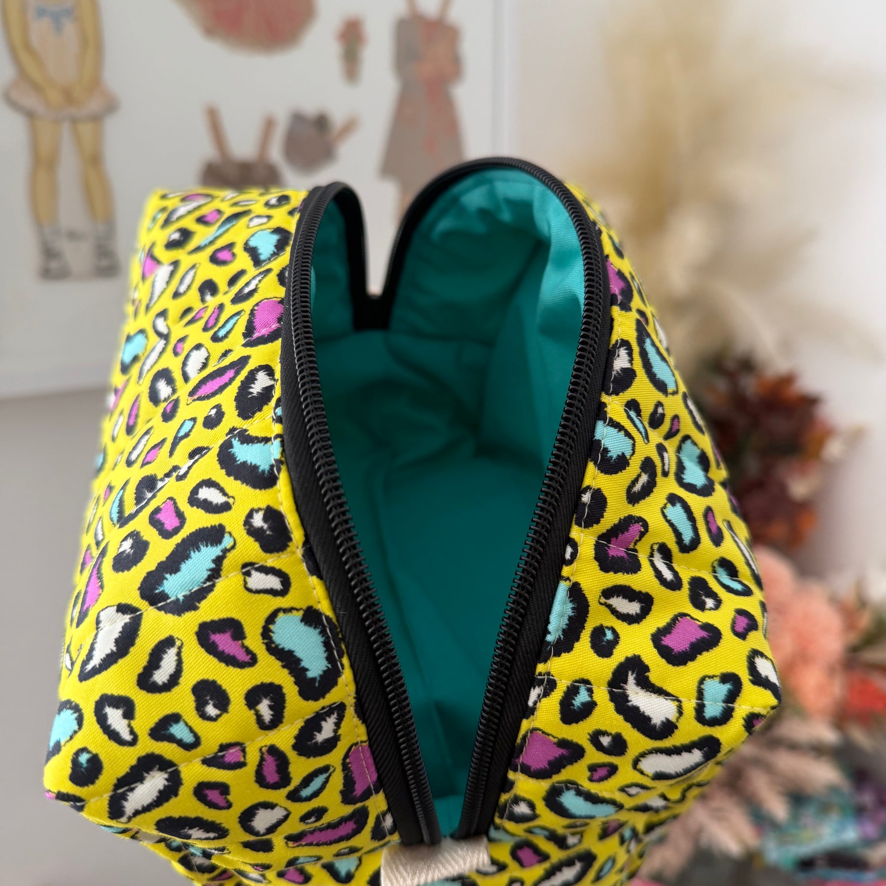 Boxy Zipper Pouch - Yellow Animal Print