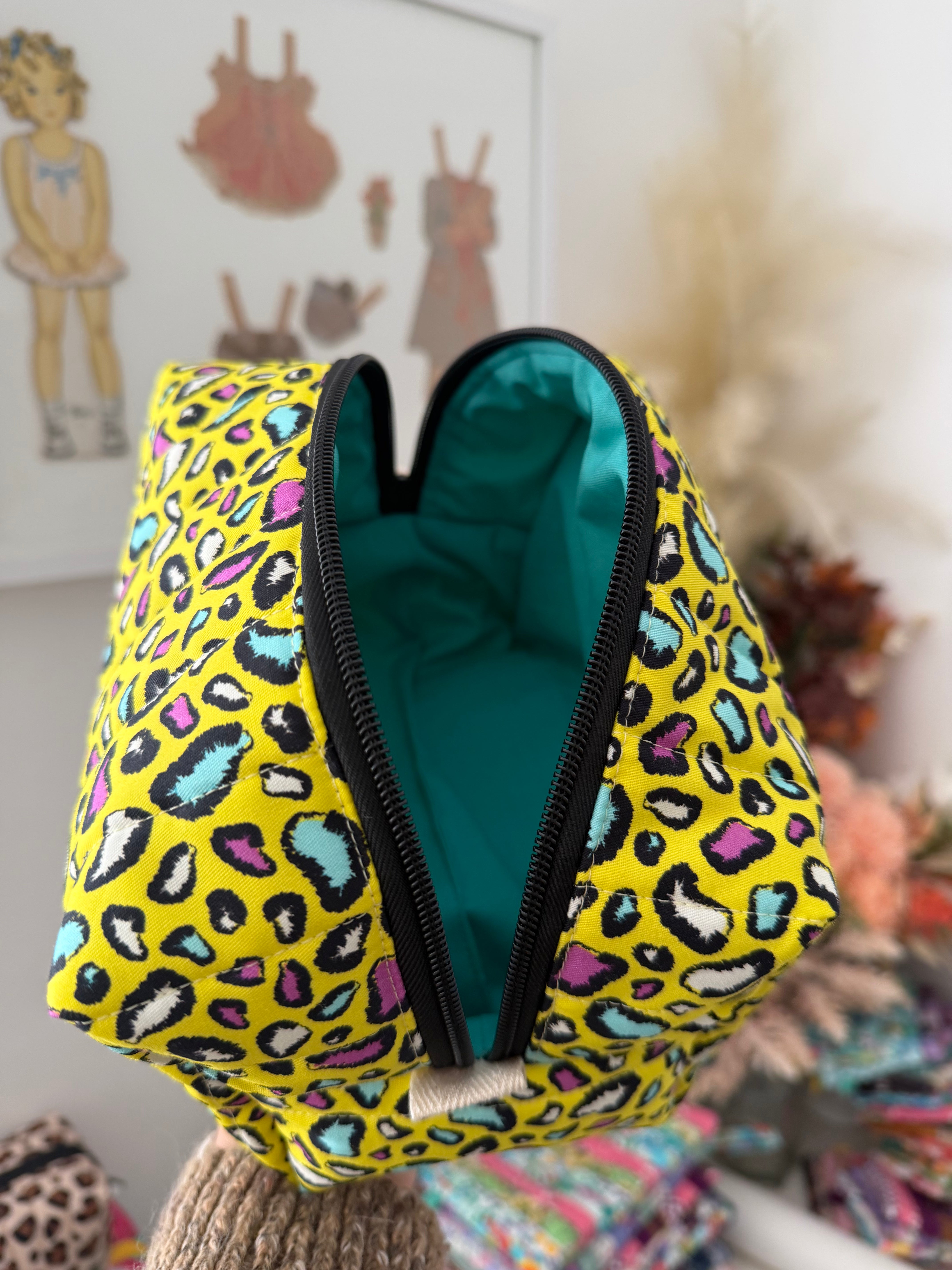 Boxy Zipper Pouch - Yellow Animal Print