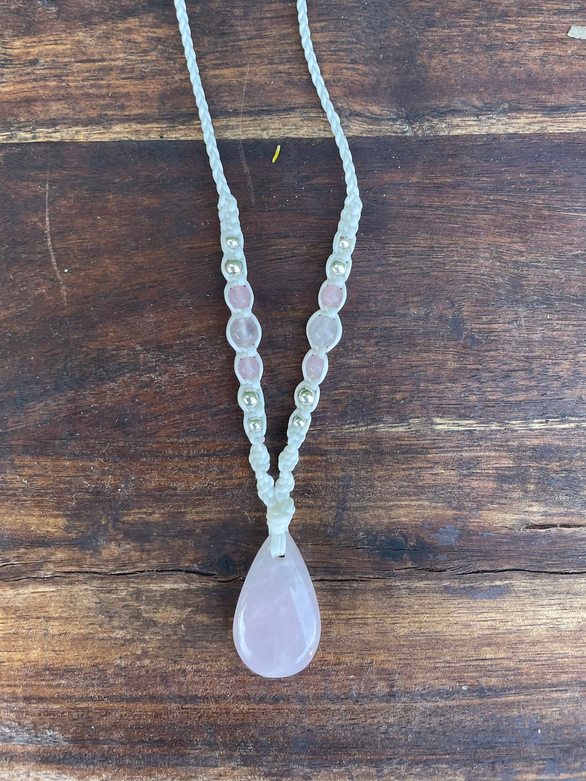 Rose Quartz Pendant, Tear drop, macrame Necklace, adjustable
