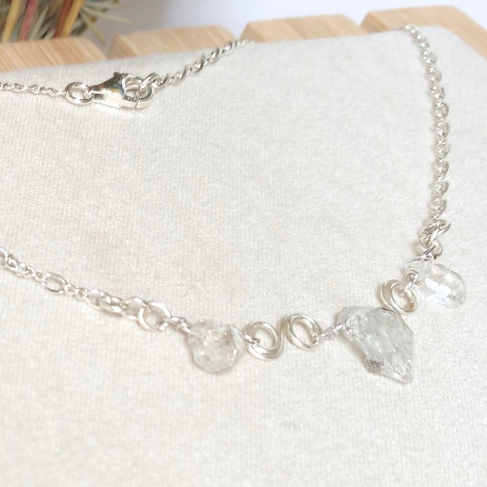 Birthstone necklace | Sterling silver | Wedding Anniversary | Natural gemstones | Amethyst, Herkimer Diamond