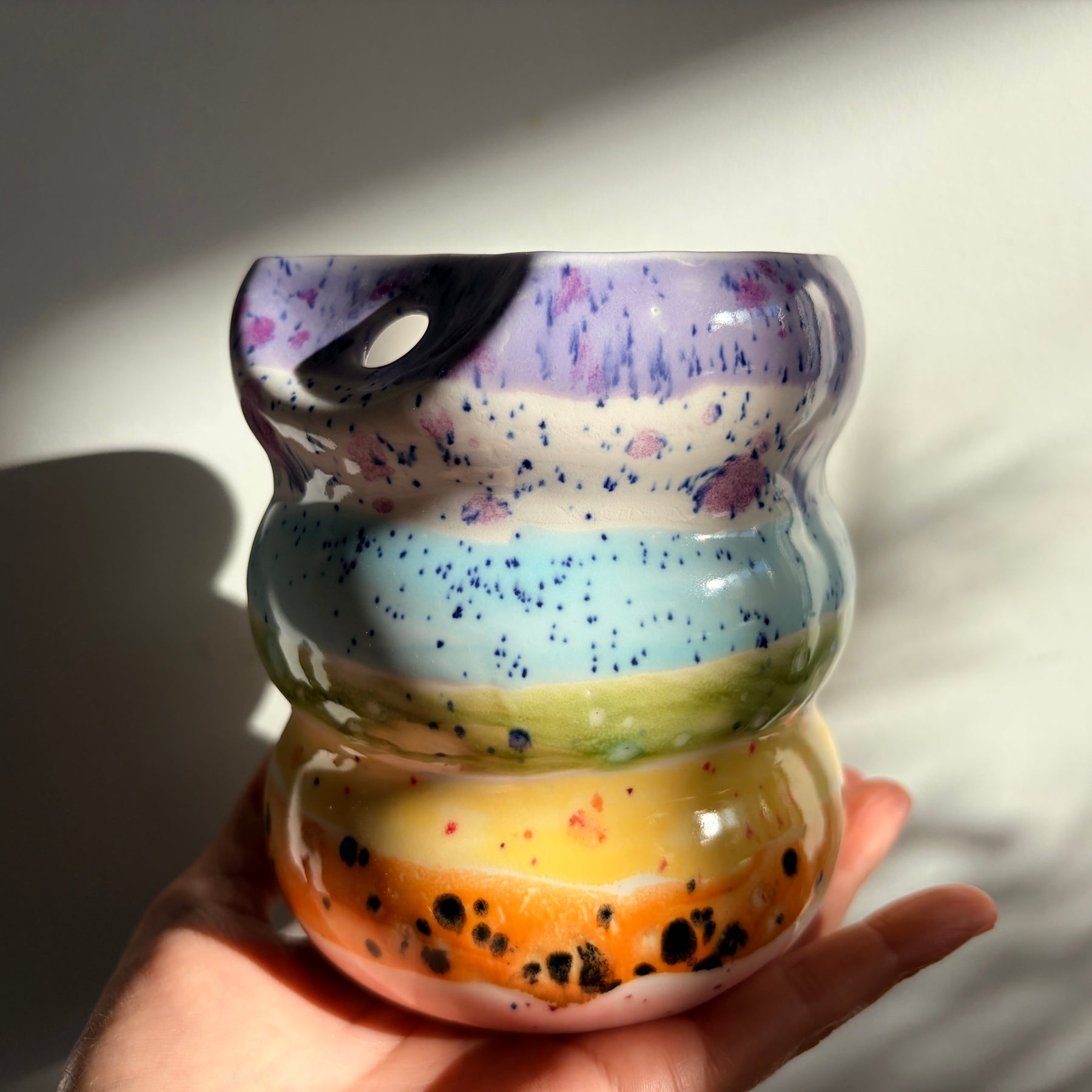 Handcrafted Porcelain Tumbler with Silicon Straw, 600mL Bubble Cup in Rainbow Glaze