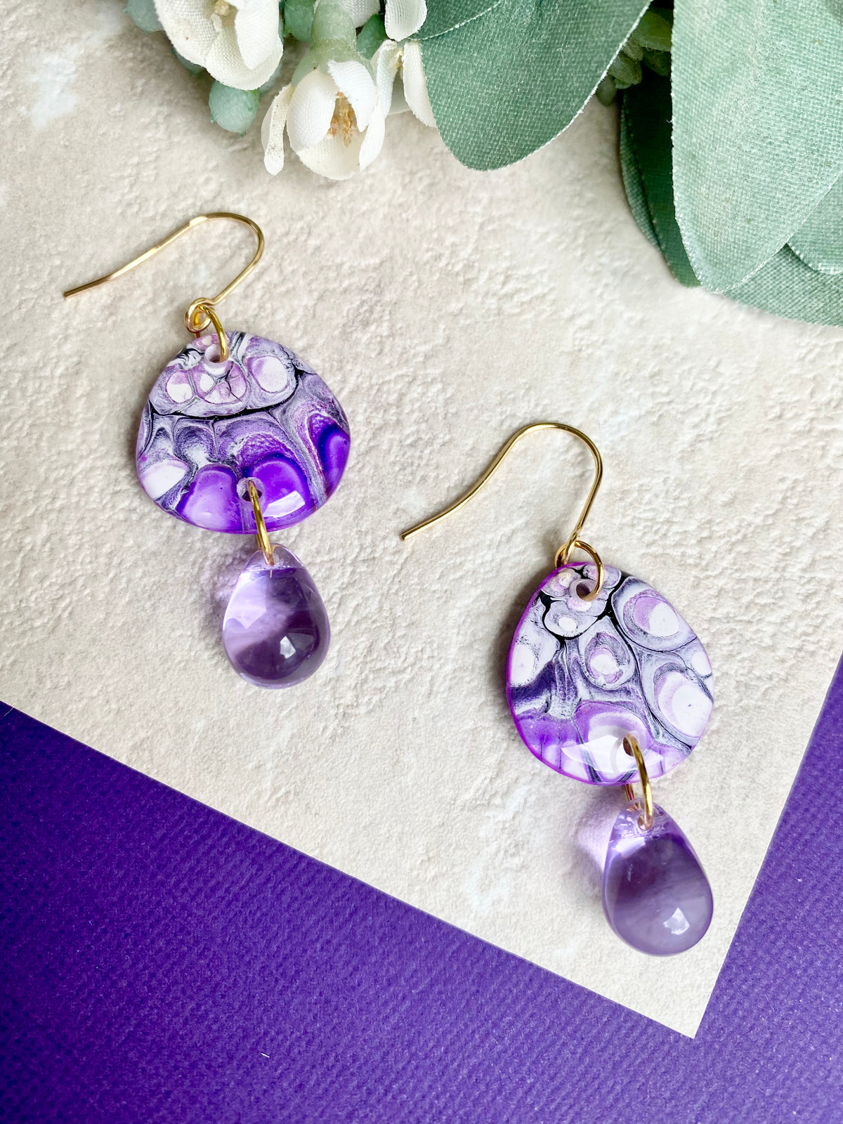 Pretty Purple Lilac Wearable Art Earrings