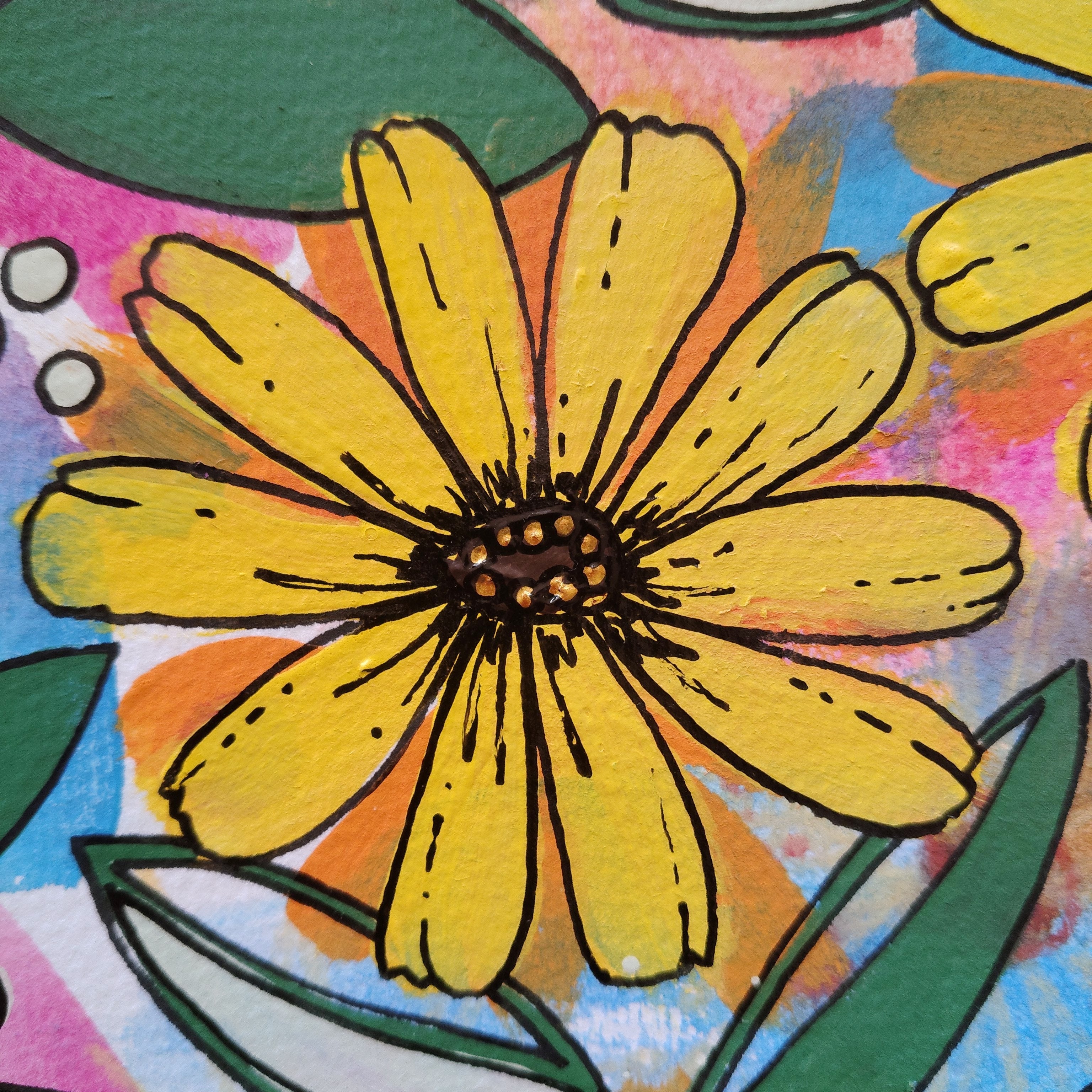 Origianl Art - "Yellow Flowers for Fun" - Abstract Art