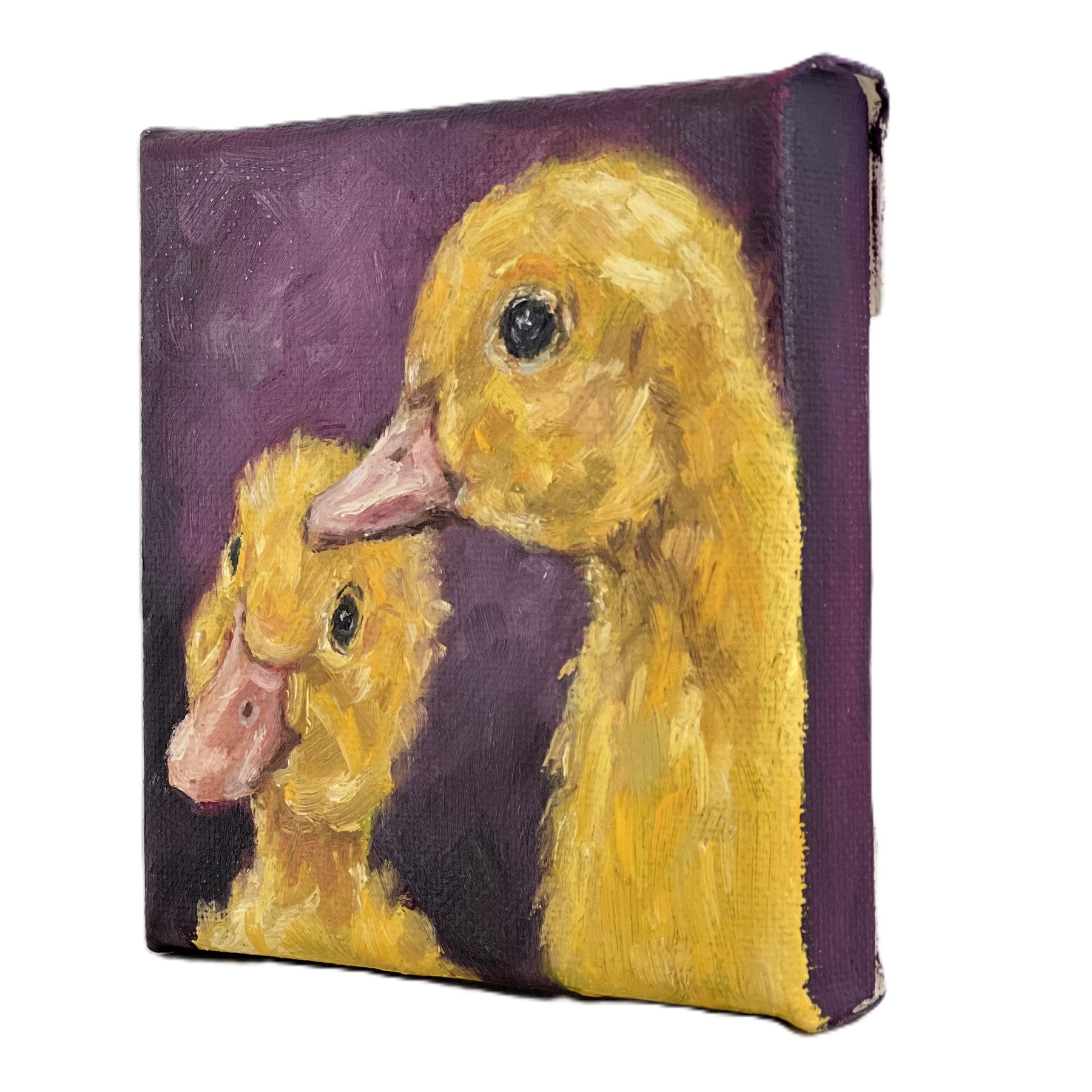 Two Yellow Ducklings – Original Mini Oil Painting