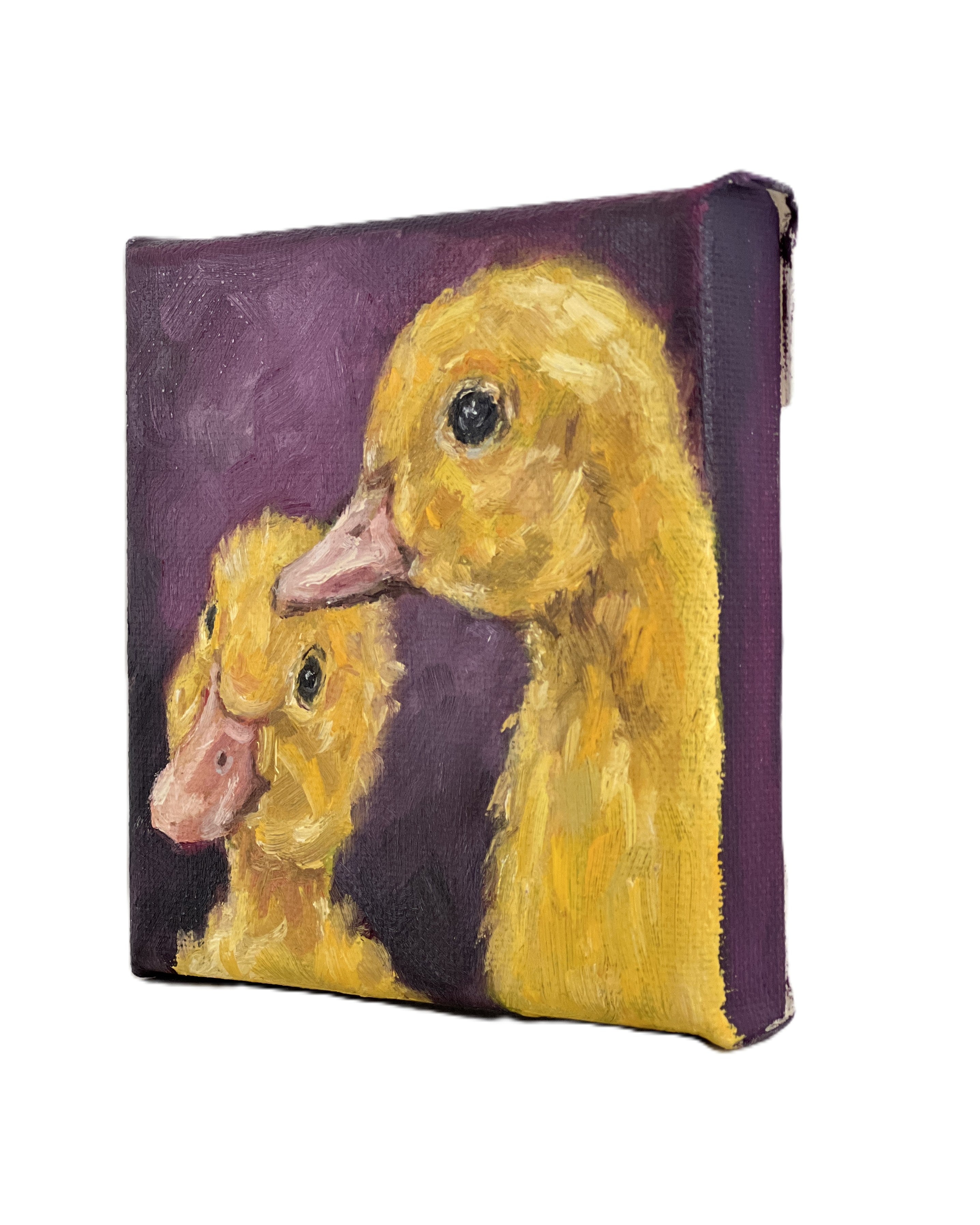 Two Yellow Ducklings – Original Mini Oil Painting