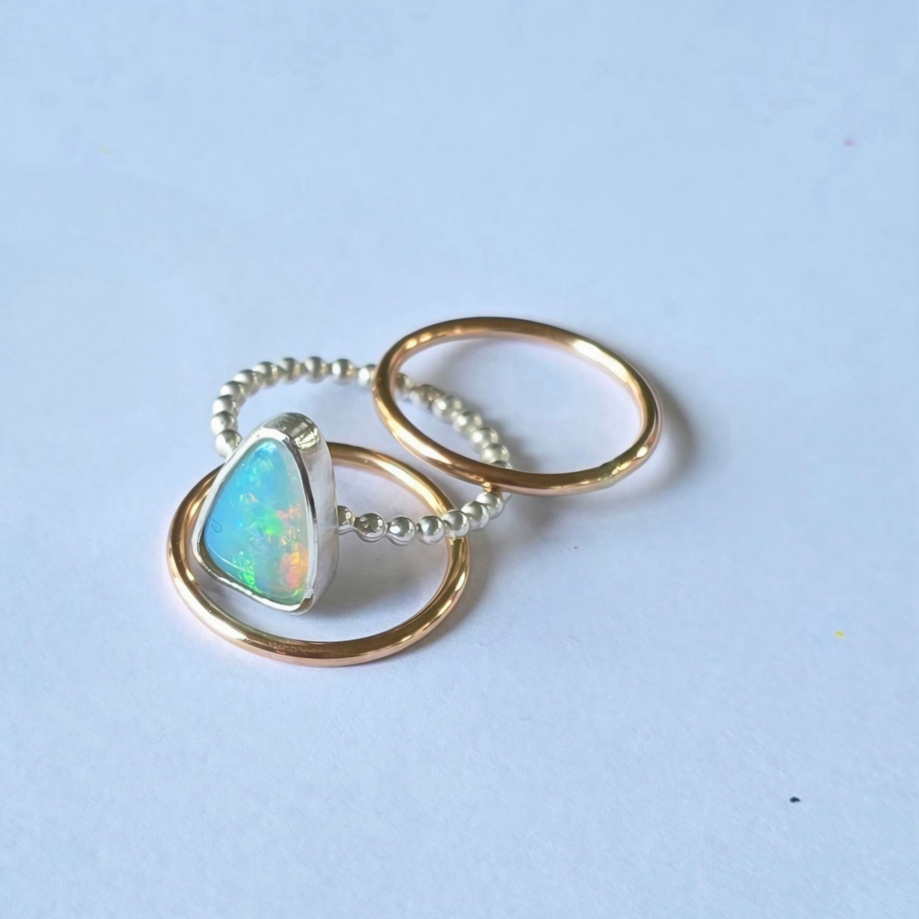 Stunning solid Australian opal and gold ring set
