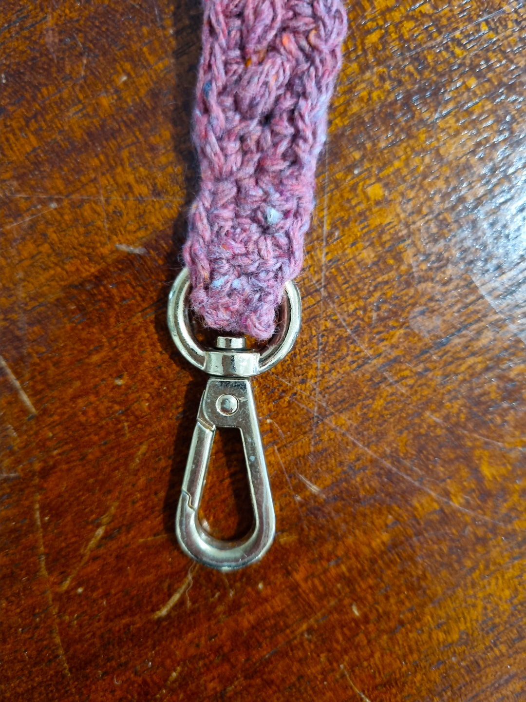 Crochet Lanyard - Pink upcycled denim yarn