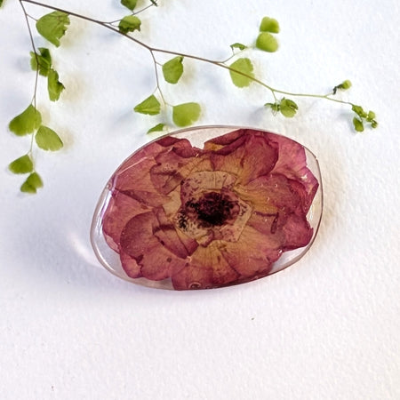 Real Vintage Rose Pressed Resin Floral Brooch Pin