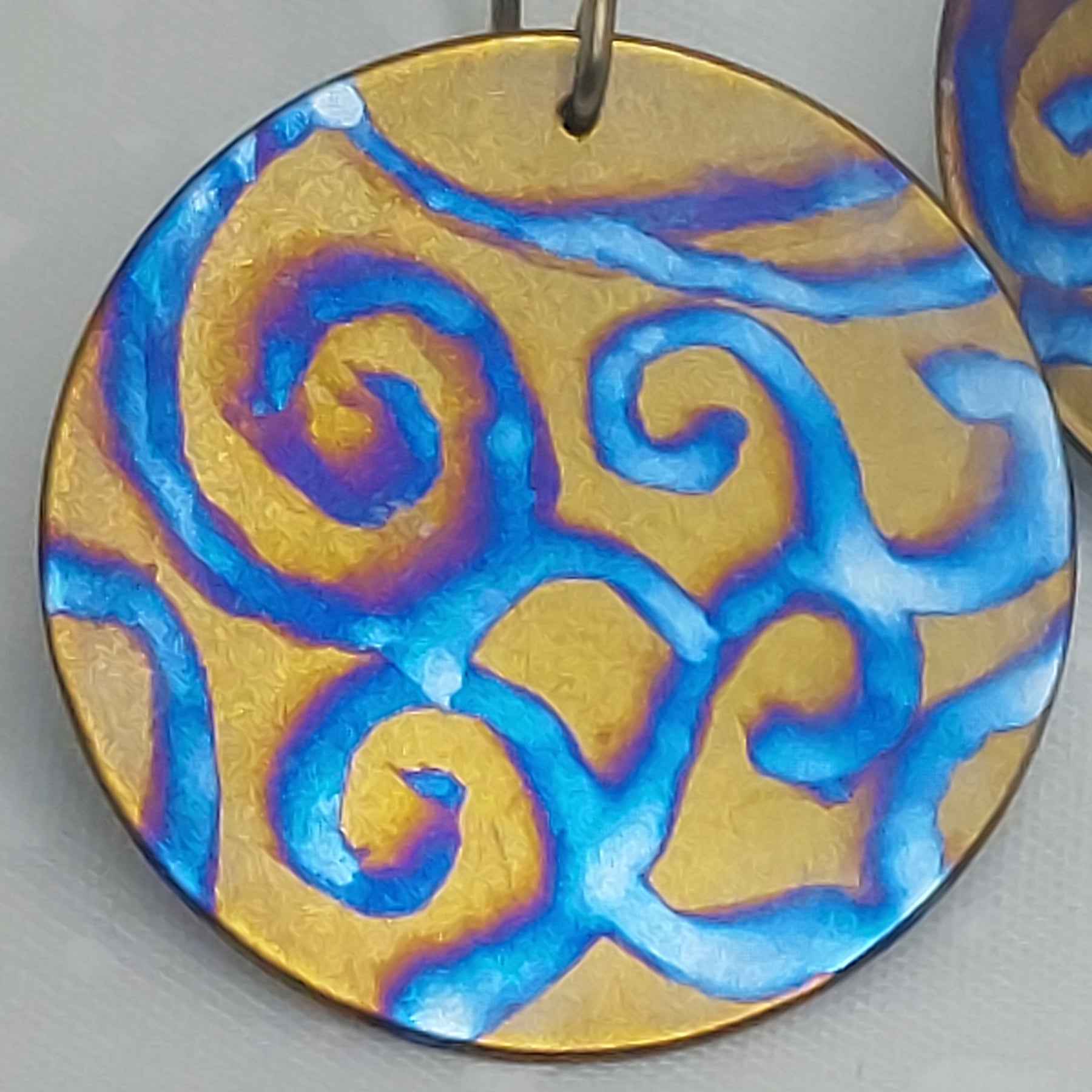 Titanium Disc Earrings- Watercolour Swirls Bronze Titanium Hooks