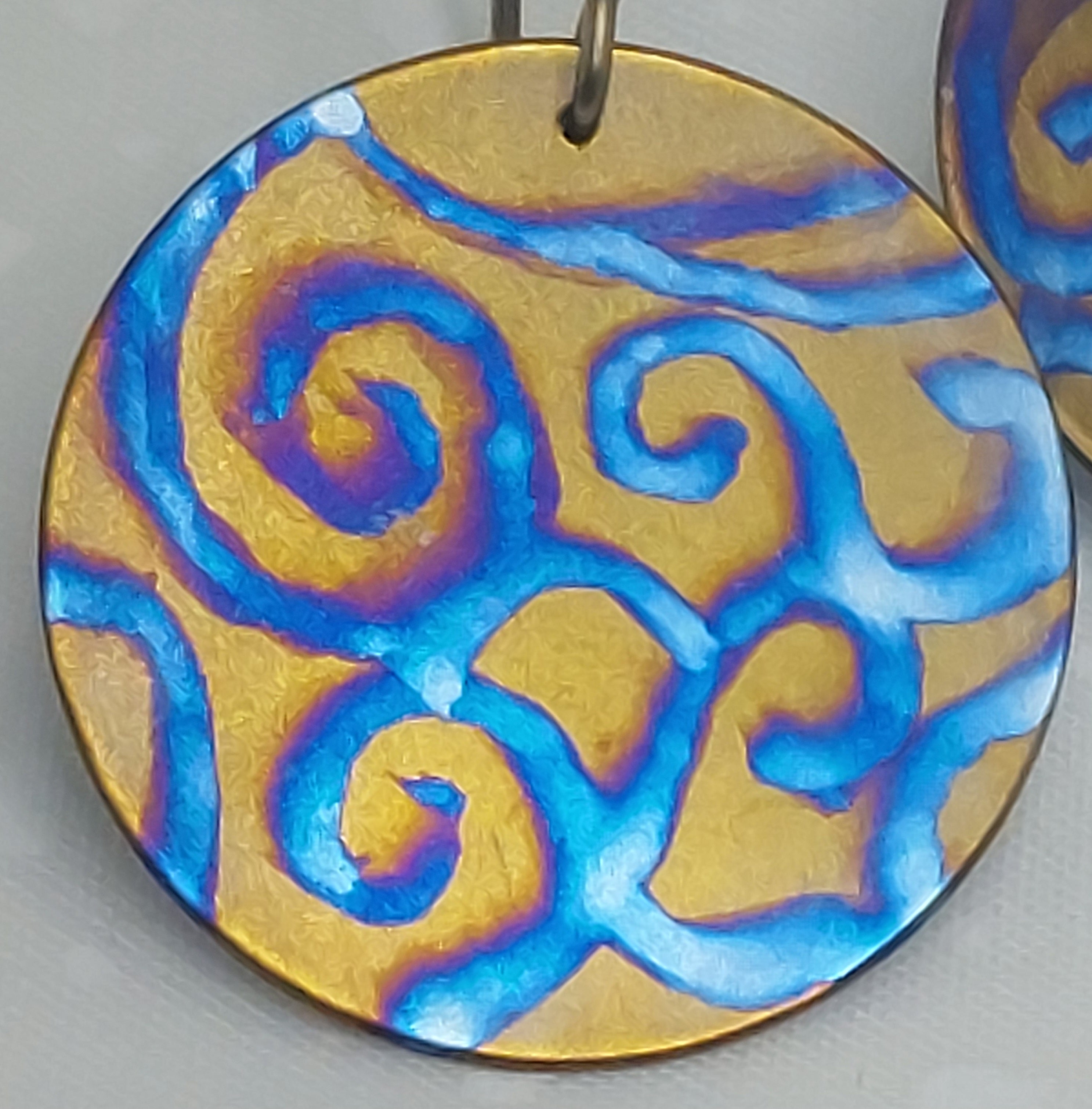 Titanium Disc Earrings- Watercolour Swirls Bronze Titanium Hooks