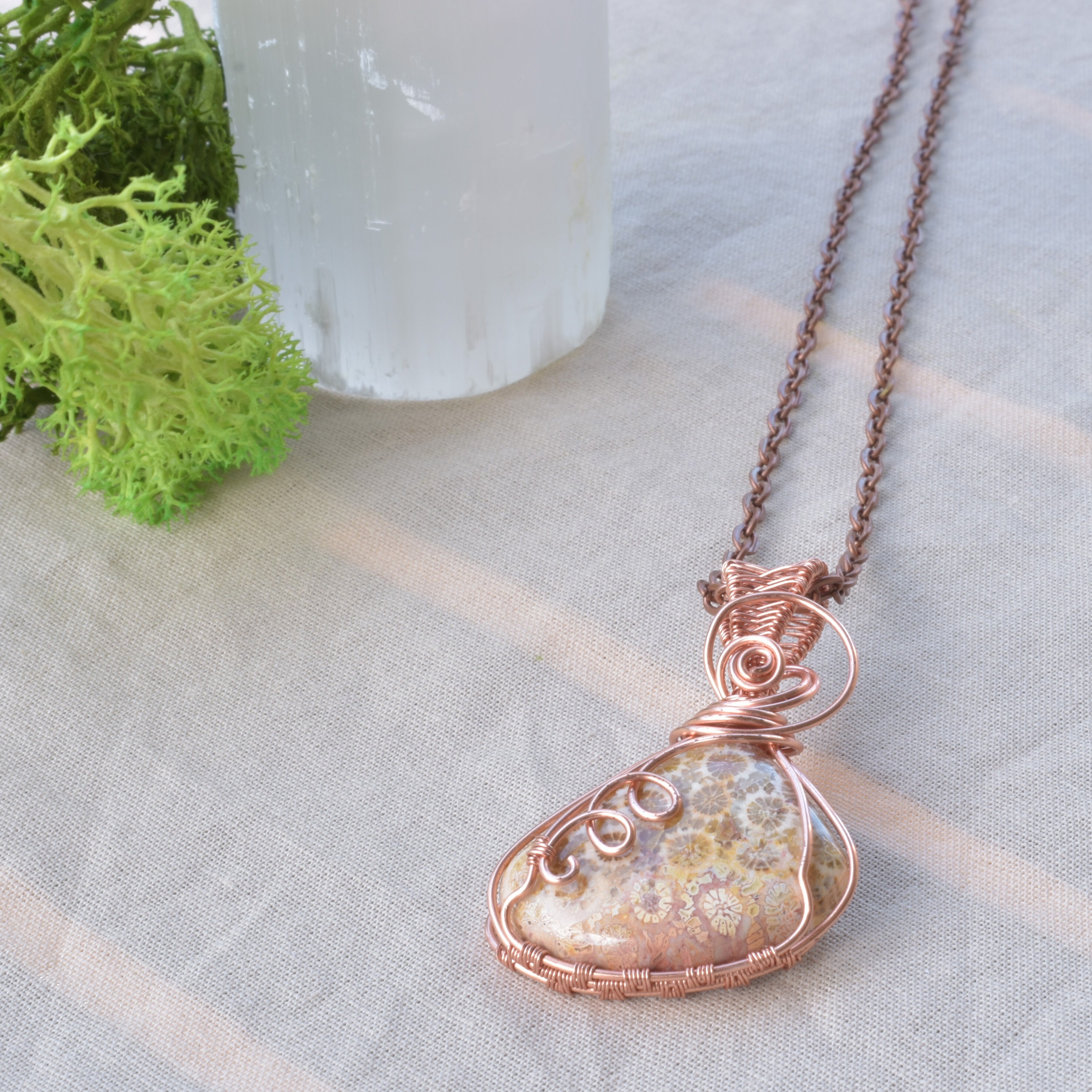 Once, An Ocean - Coral Fossil Pendant in Copper