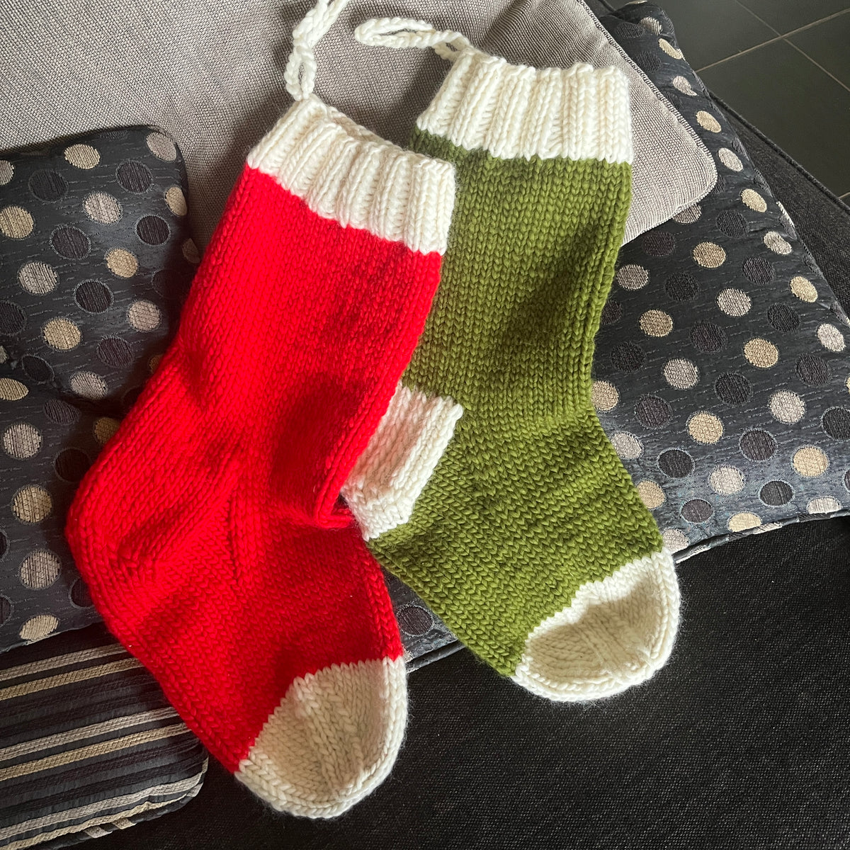 Hand knit chunky merino wool Christmas stocking