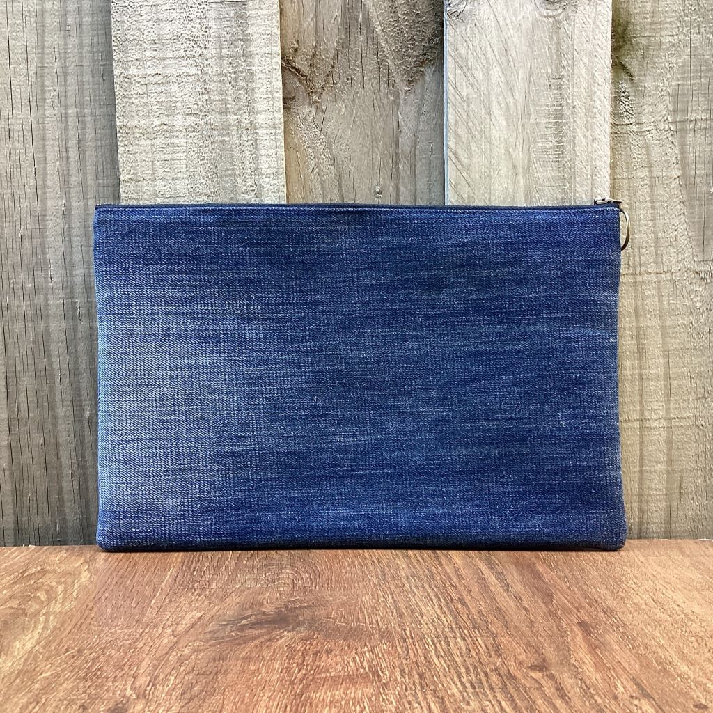 Large Upcycled Denim Pencil case – 3 Denim Hearts