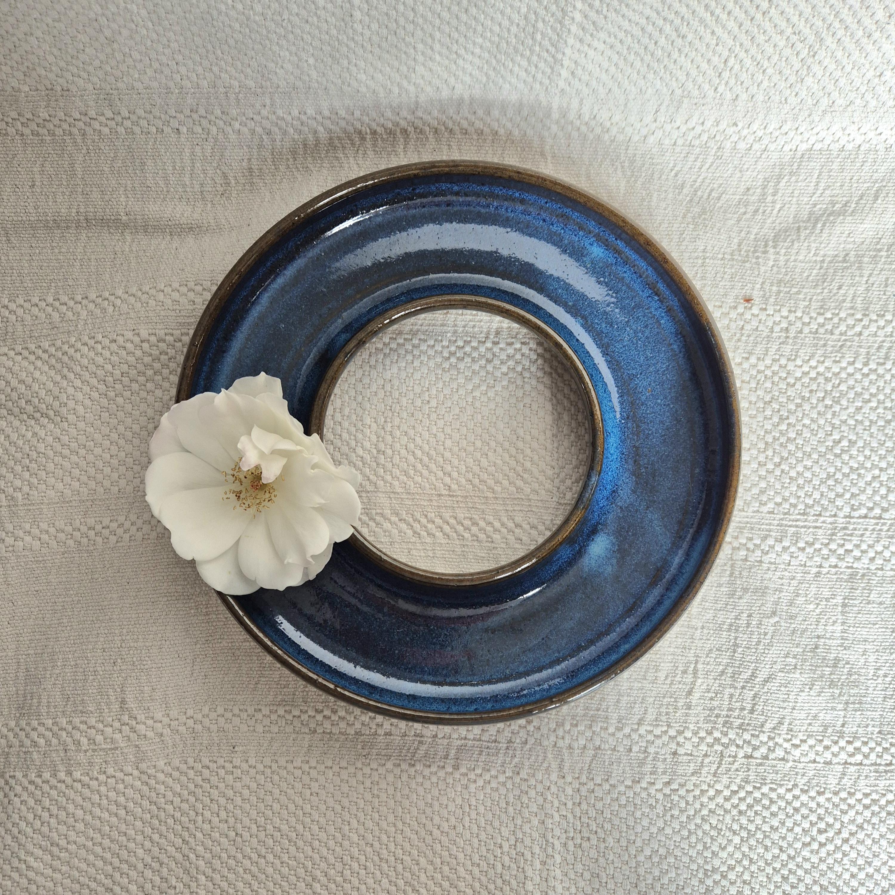 Multipurpose Blue Ceramic Ring Vase