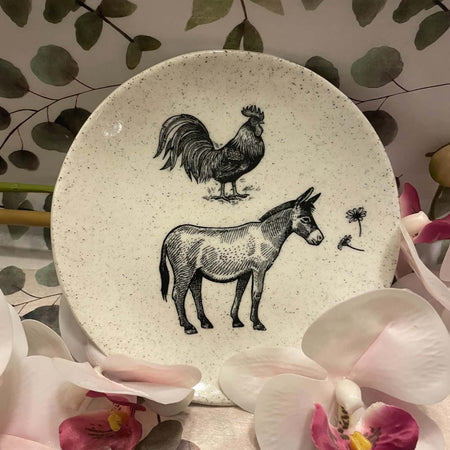 Farm yard animals donkey and chicken plate