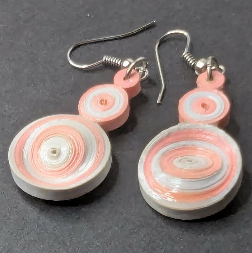 Quilled Skewed pink and white earrings