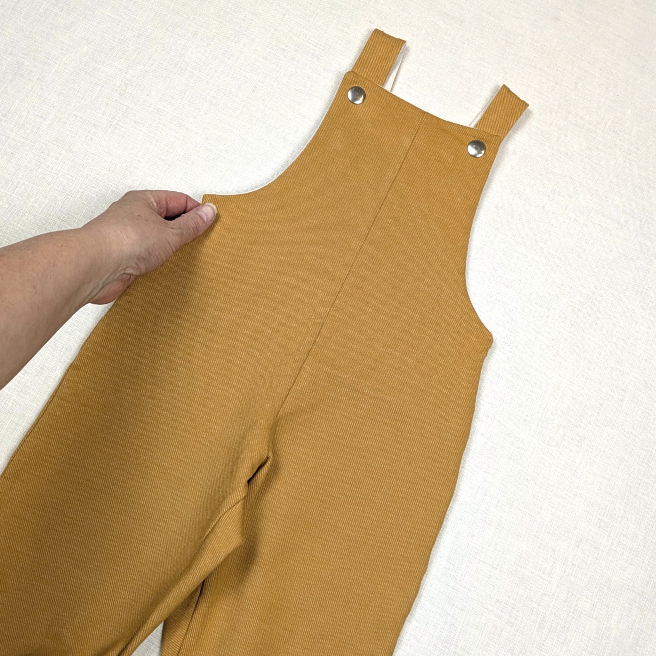 Handmade Long Childrens Overalls | Mustard Stretch Denim Collection | sizes 0-3y