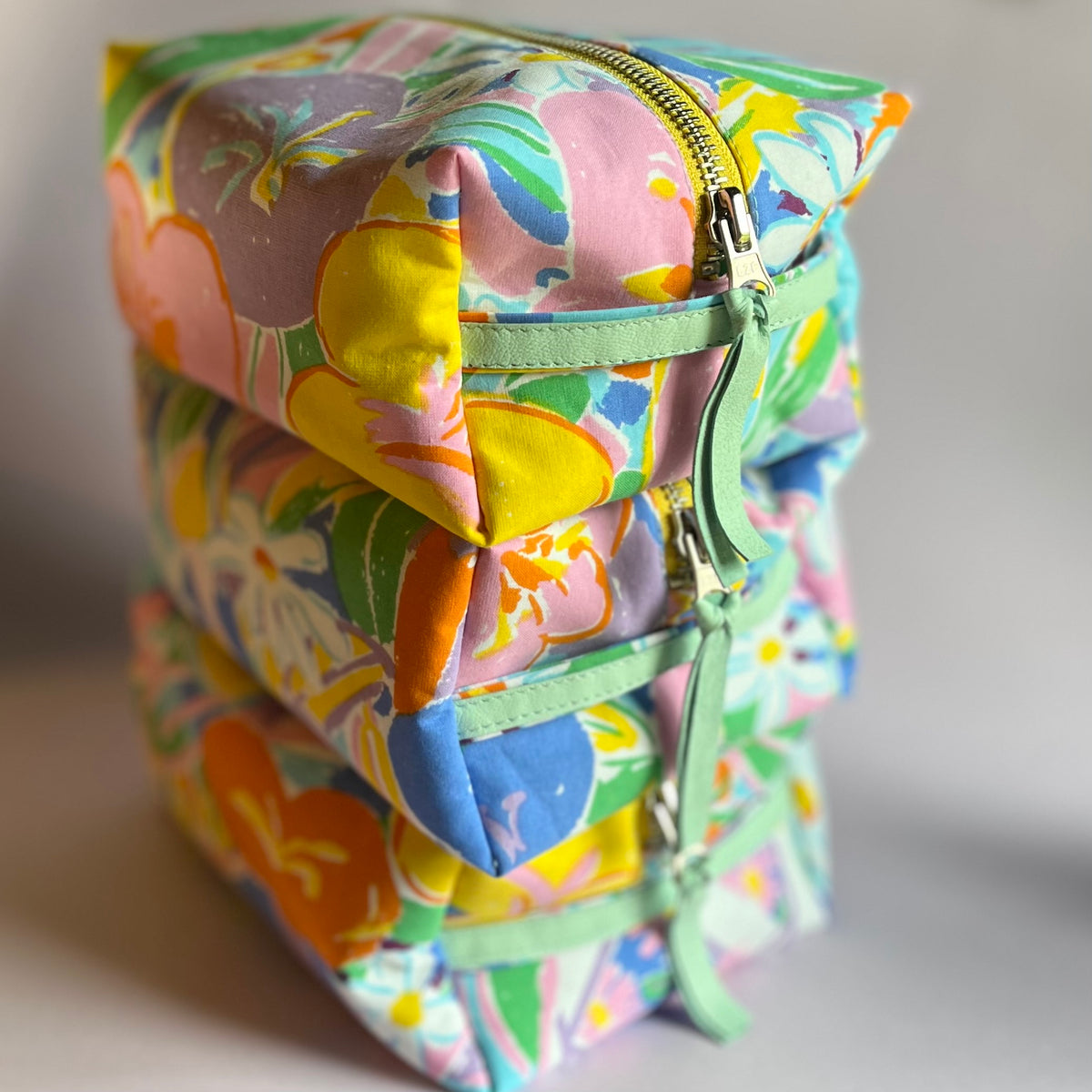 Floral colourful, repurposed vintage fabric box POUCH