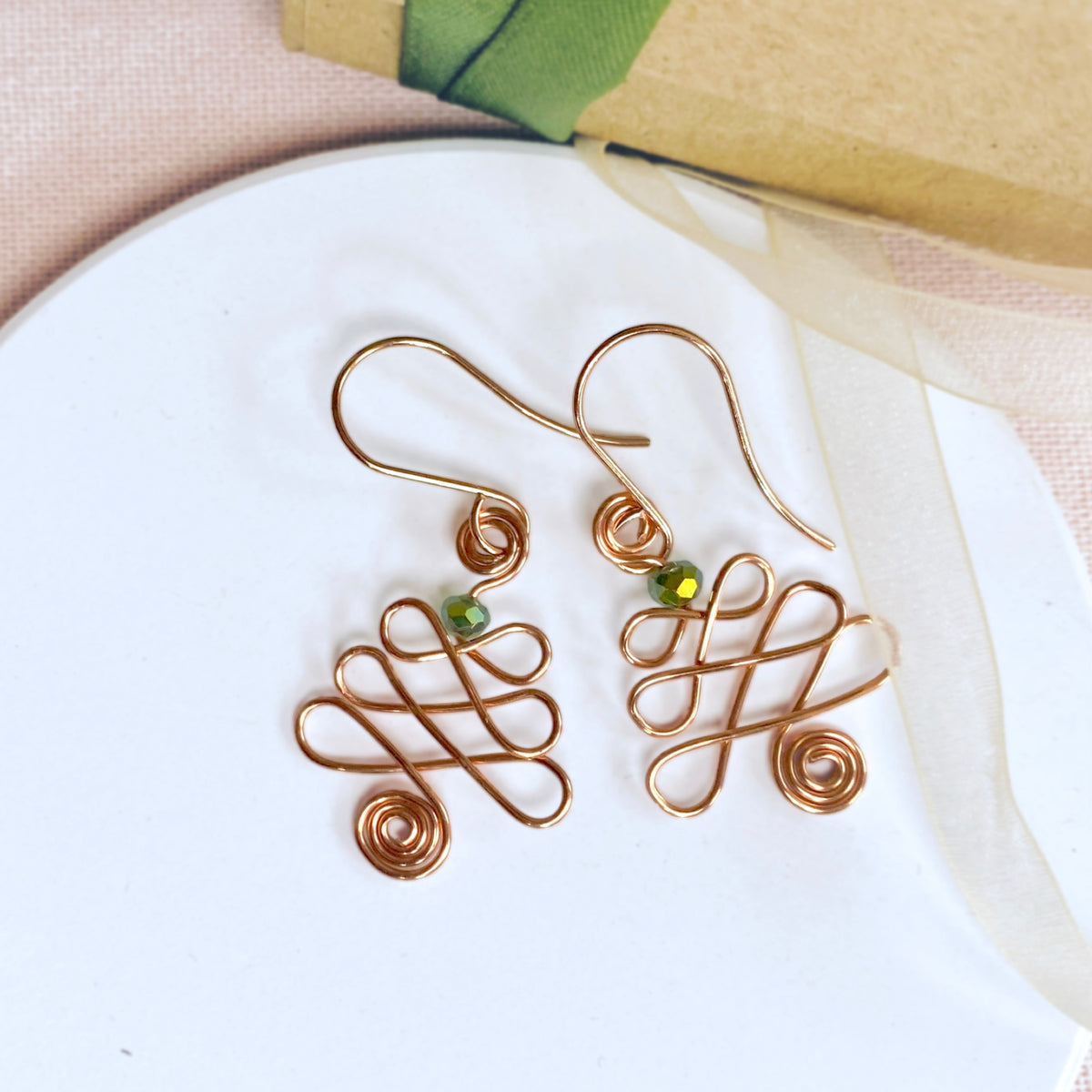 Christmas tree dangle earrings | Two Styles - Triangles or Looping wire | silver gold copper rose | Festive jewellery