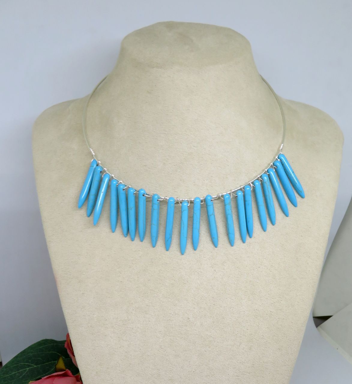 Turquoise Spike Wire Wrapped Choker Necklace