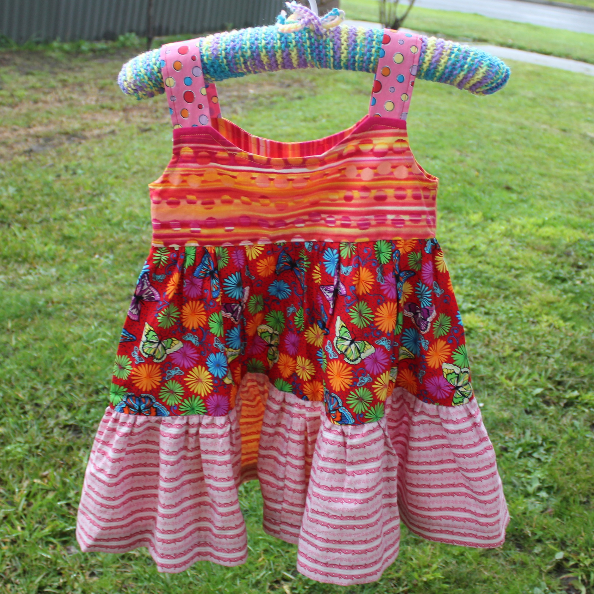 Girls Dress, Size 5, Multicoloured Stripes/Butterflies/Spots.