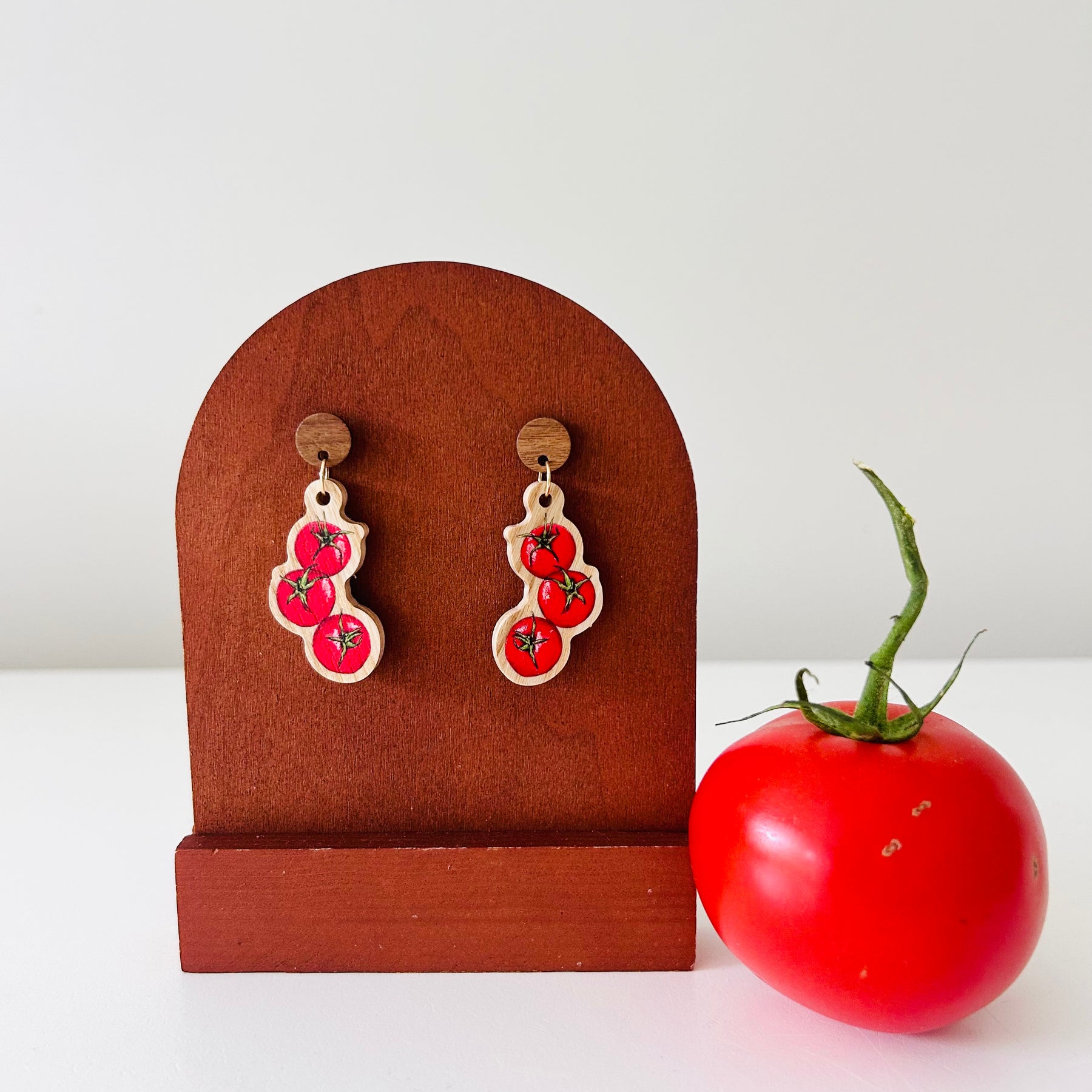 Wooden Art Earrings - Tomato