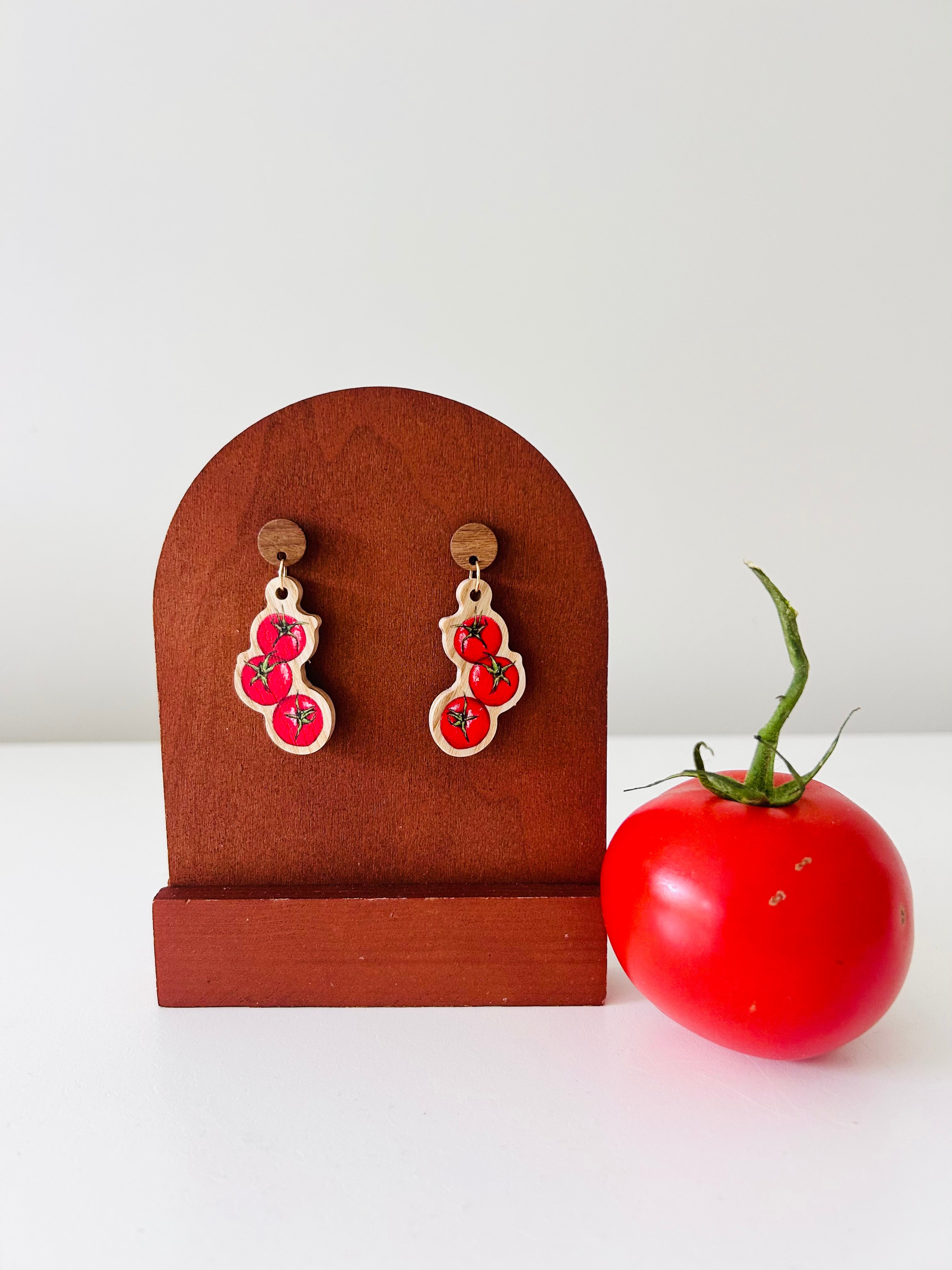 Wooden Art Earrings - Tomato