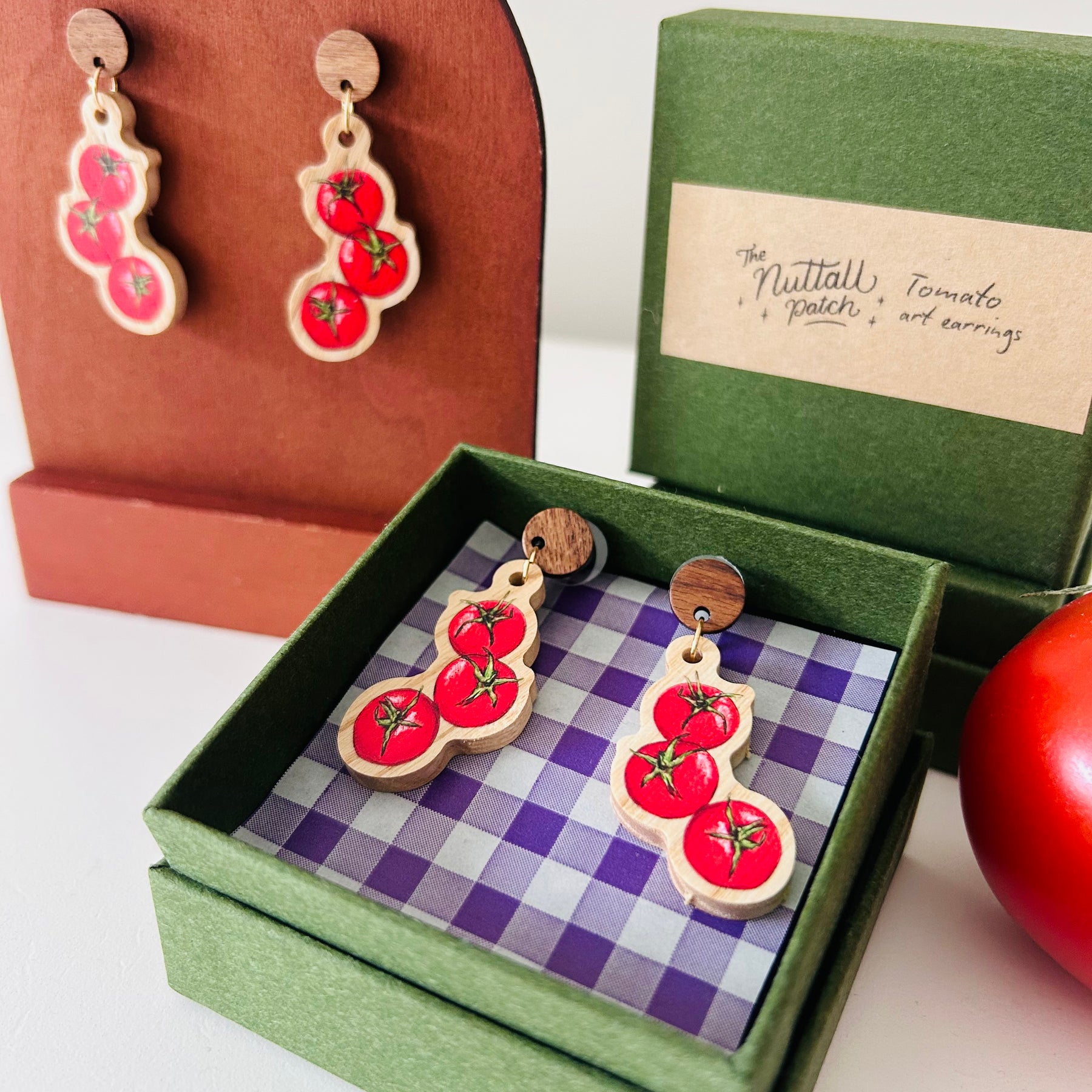 Wooden Art Earrings - Tomato