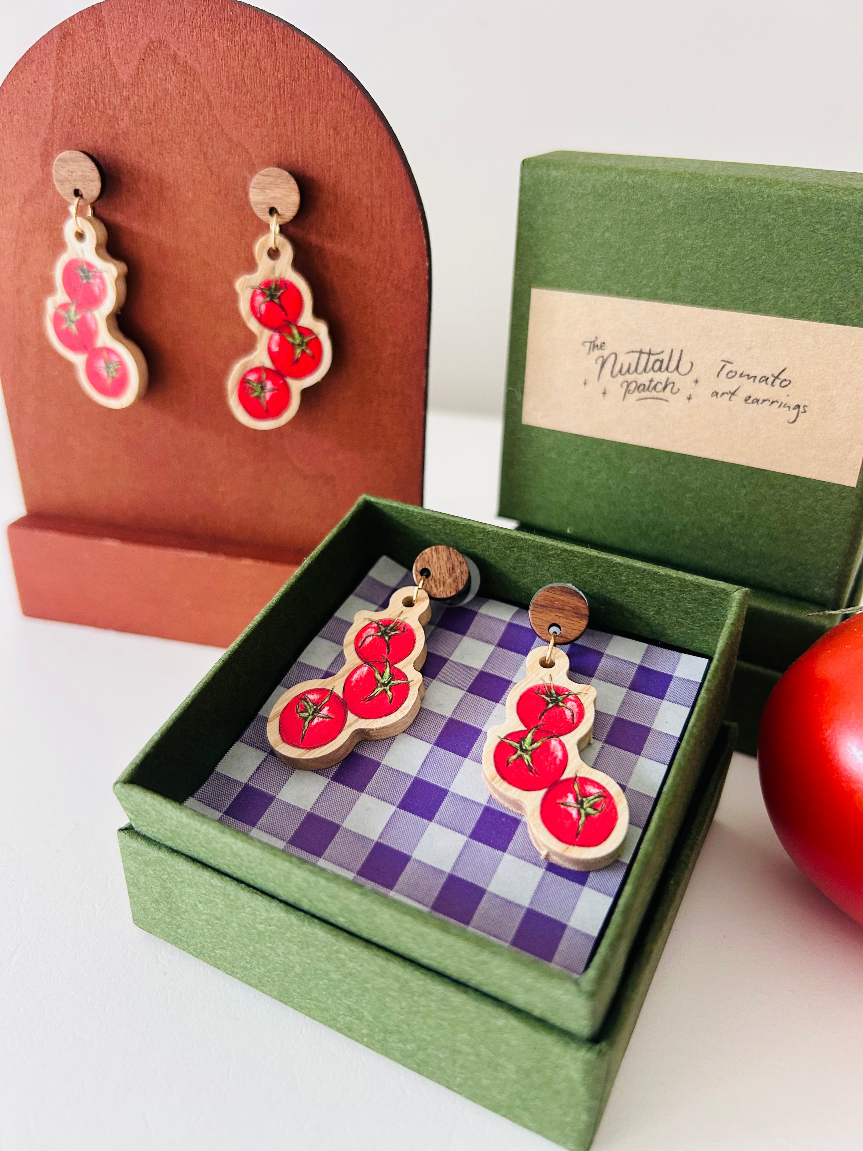 Wooden Art Earrings - Tomato