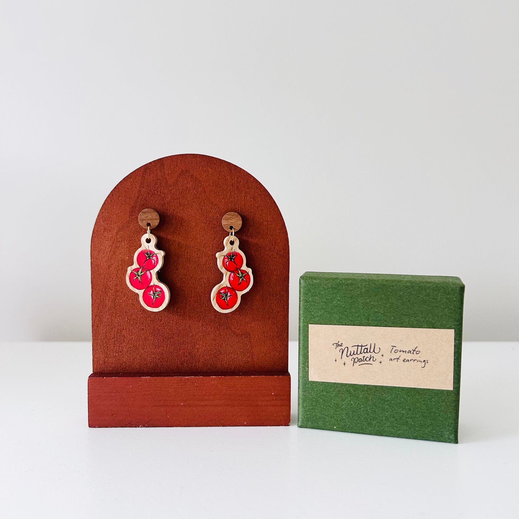 Wooden Art Earrings - Tomato