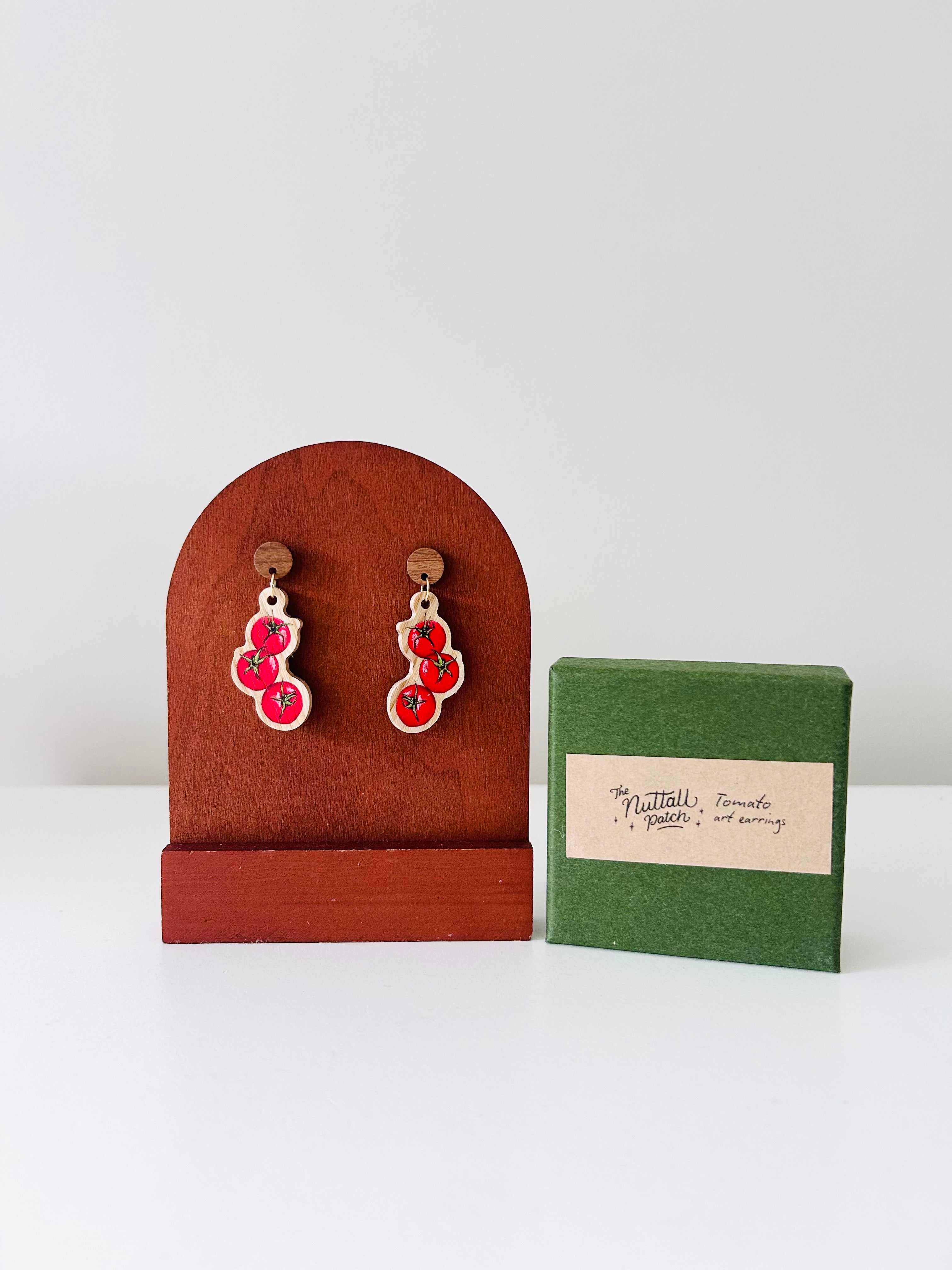 Wooden Art Earrings - Tomato
