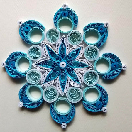 Blue and white mandala, paper quilled card