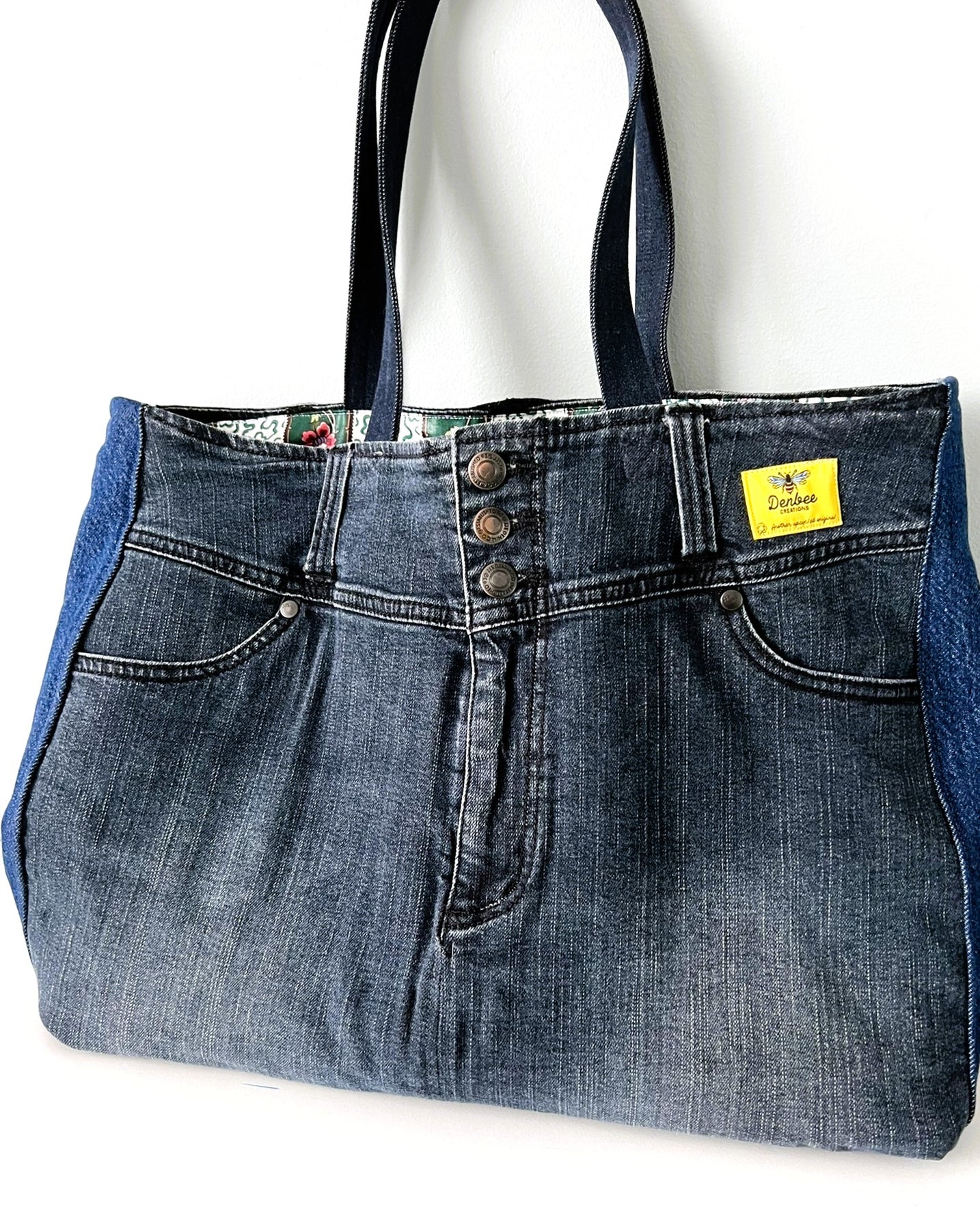 Upcycled Denim & Cotton Multi Pocket Tote