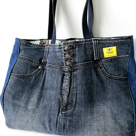 Upcycled Denim & Cotton Multi Pocket Tote