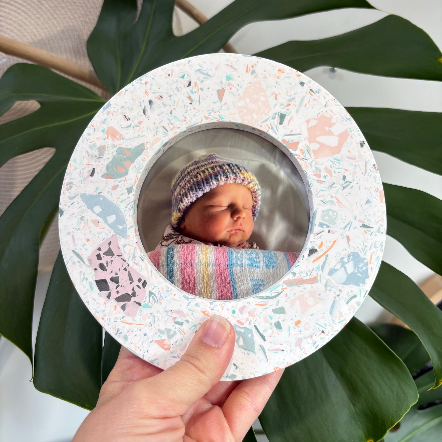 mixed recycled terrazzo photo frame wall hanging