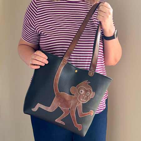 Handmade Monkey Tote Bag | Faux Leather Shoulder Bag | Unique Gift