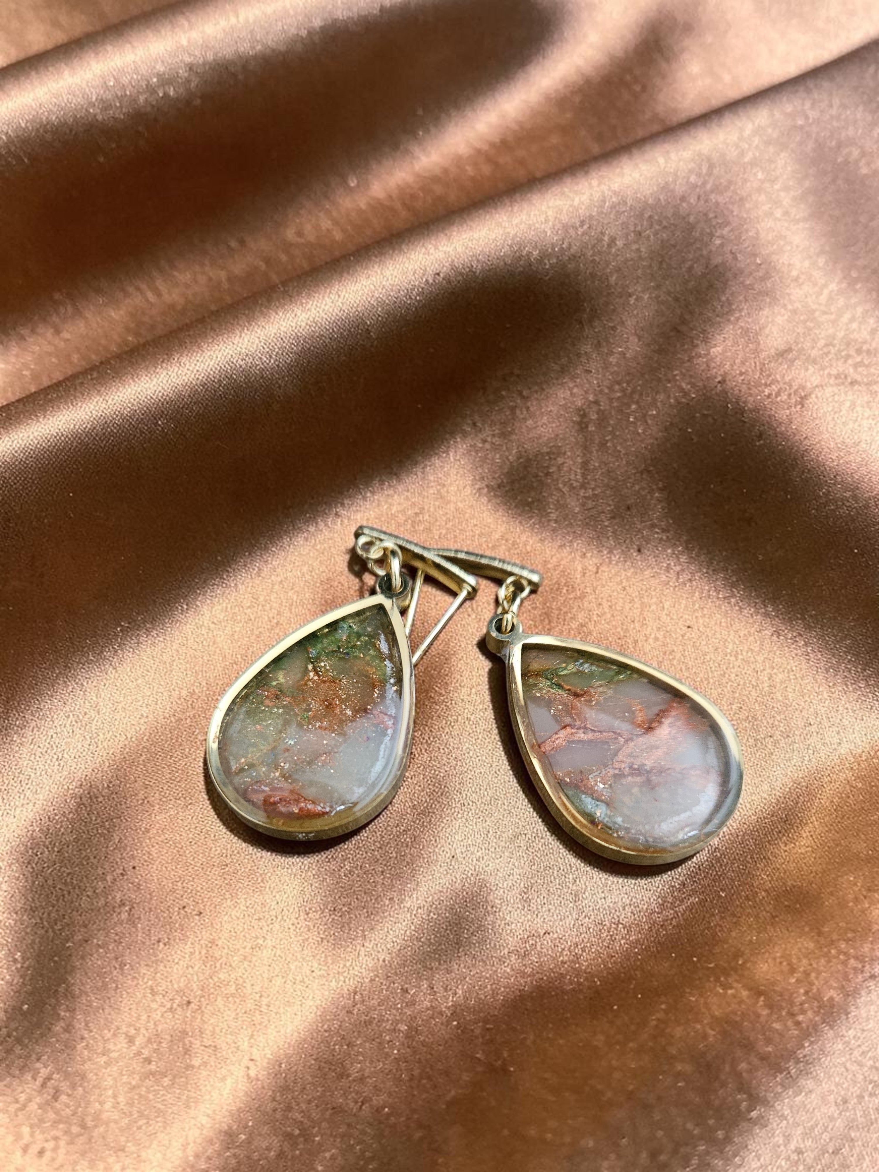 Teardrop Polymer Clay Earrings - Natural Olive and Burnt Orange