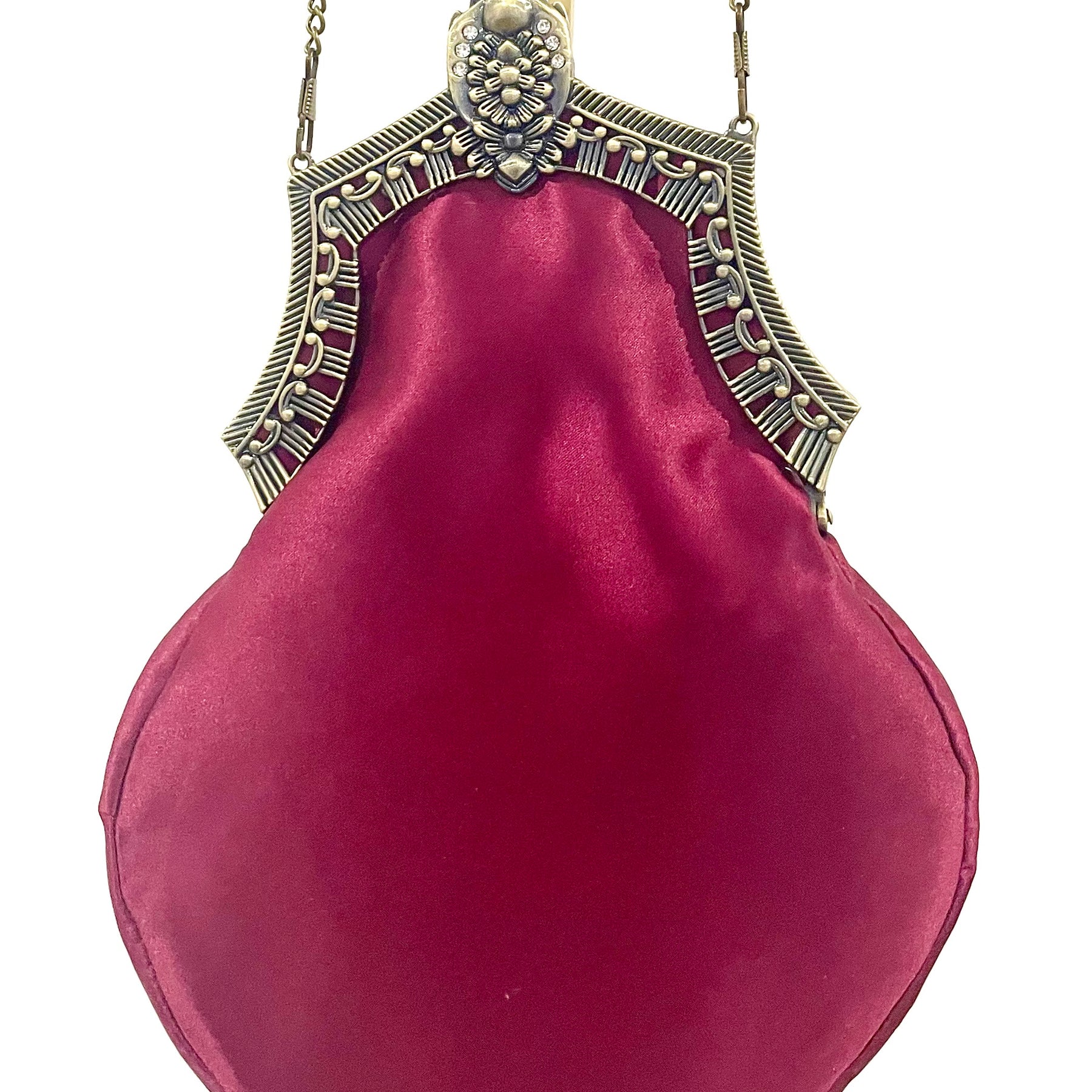 Handmade Plum Satin Handbag, Hand-Embroidered, Brass Clasp