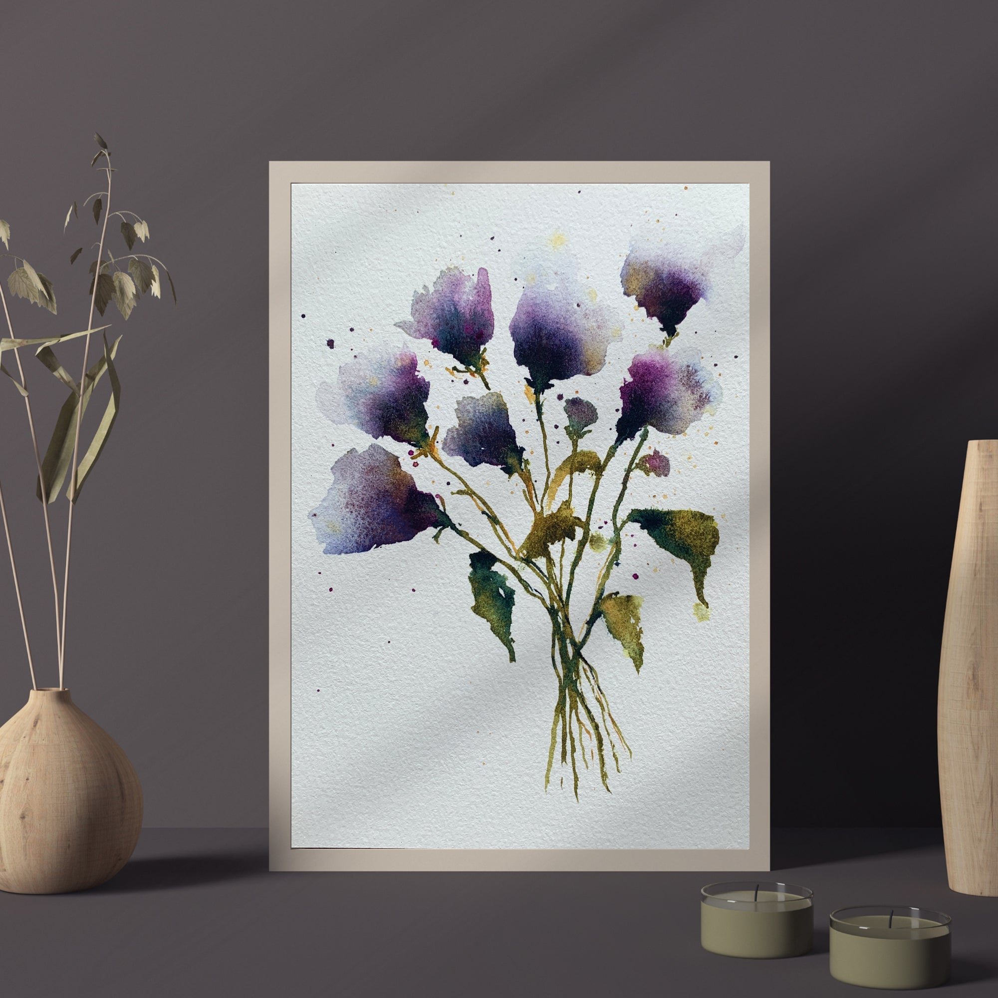 Original Hand-painted Watercolour Artwork - "Nebula Florals" - 5x7"