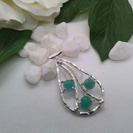 Sterling Silver pendant embellished with three  5ml Amonzite gemstones