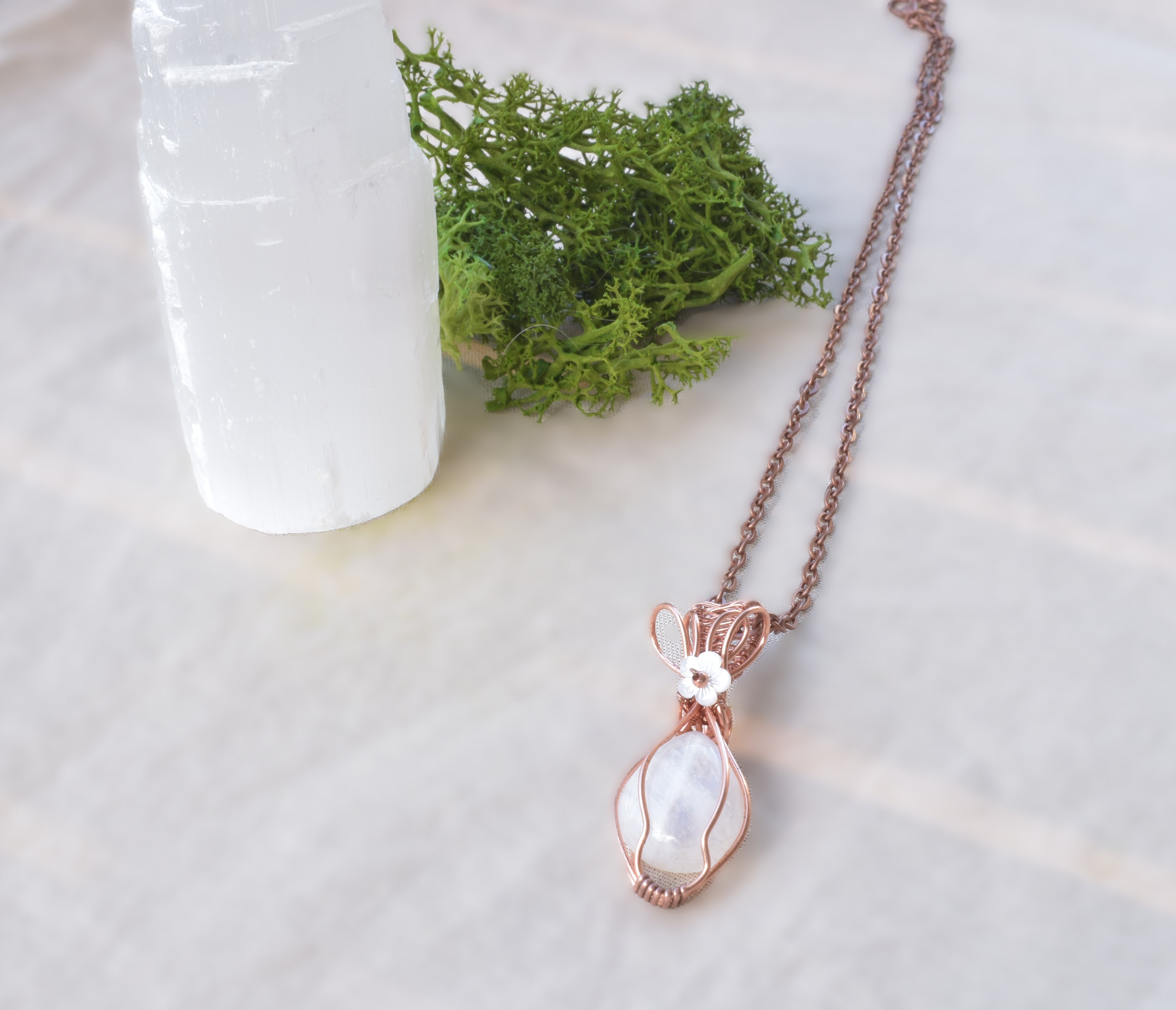 Moonlight Bloom - Handcrafted Moonstone & Mother of Pearl Pendant