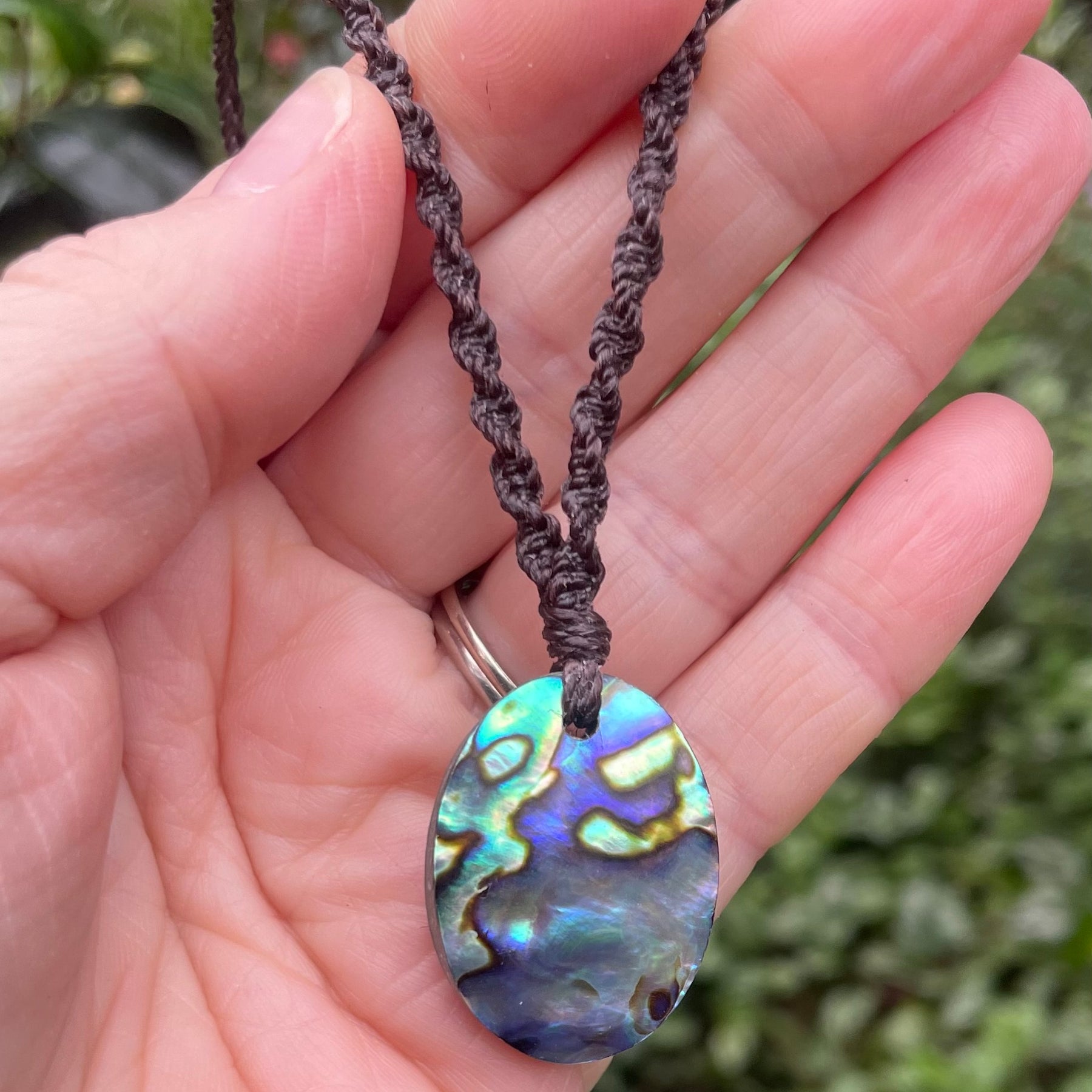 Abalone Shell Pendant, Macrame necklace adjustable, boho
