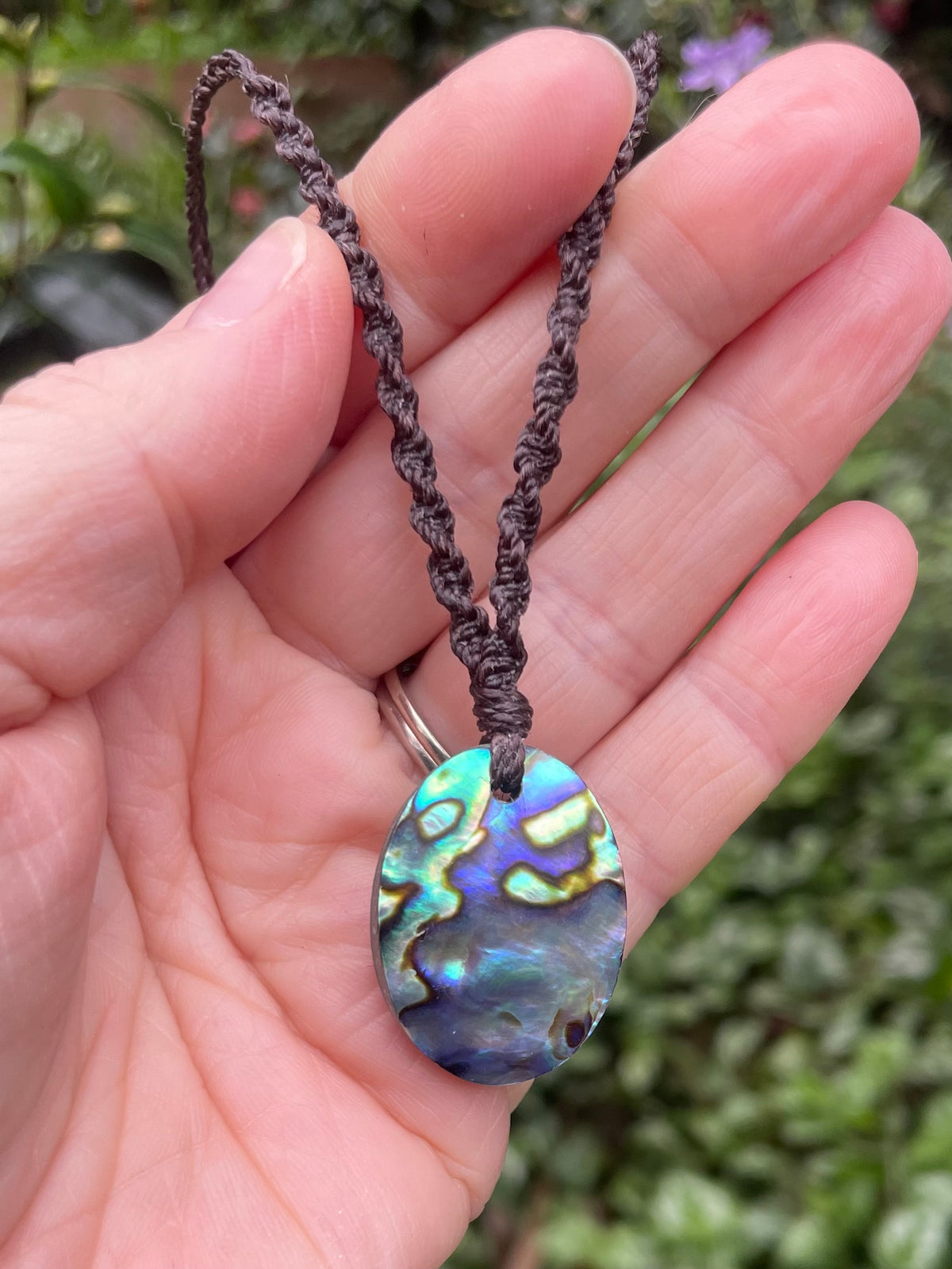 Abalone Shell Pendant, Macrame necklace adjustable, boho